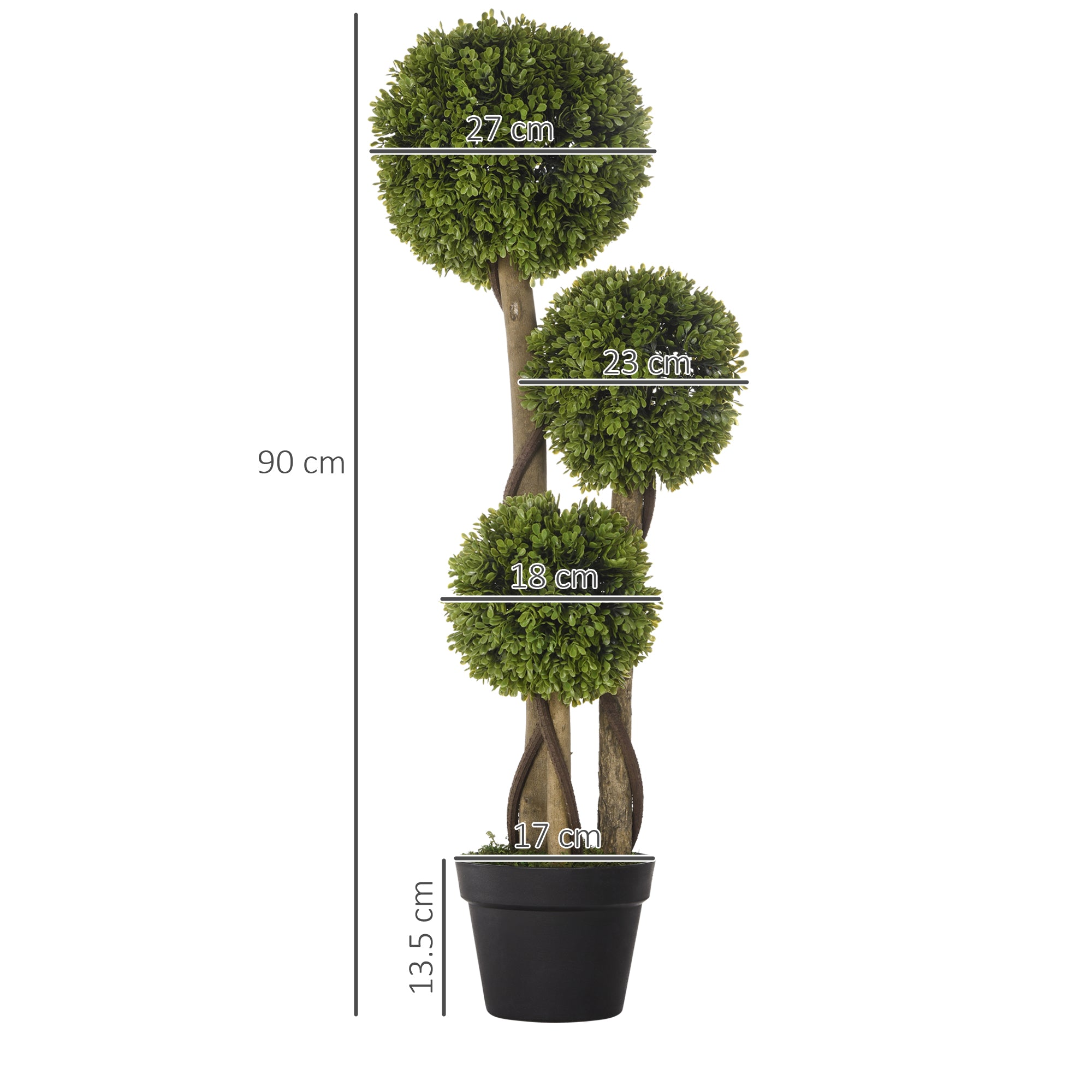 Set of 2 Decorative Artificial Tree Boxwood Ball Topiary Tree in Pot, Fake Plant for Home Indoor Outdoor Decor, 90 cm, Light Green