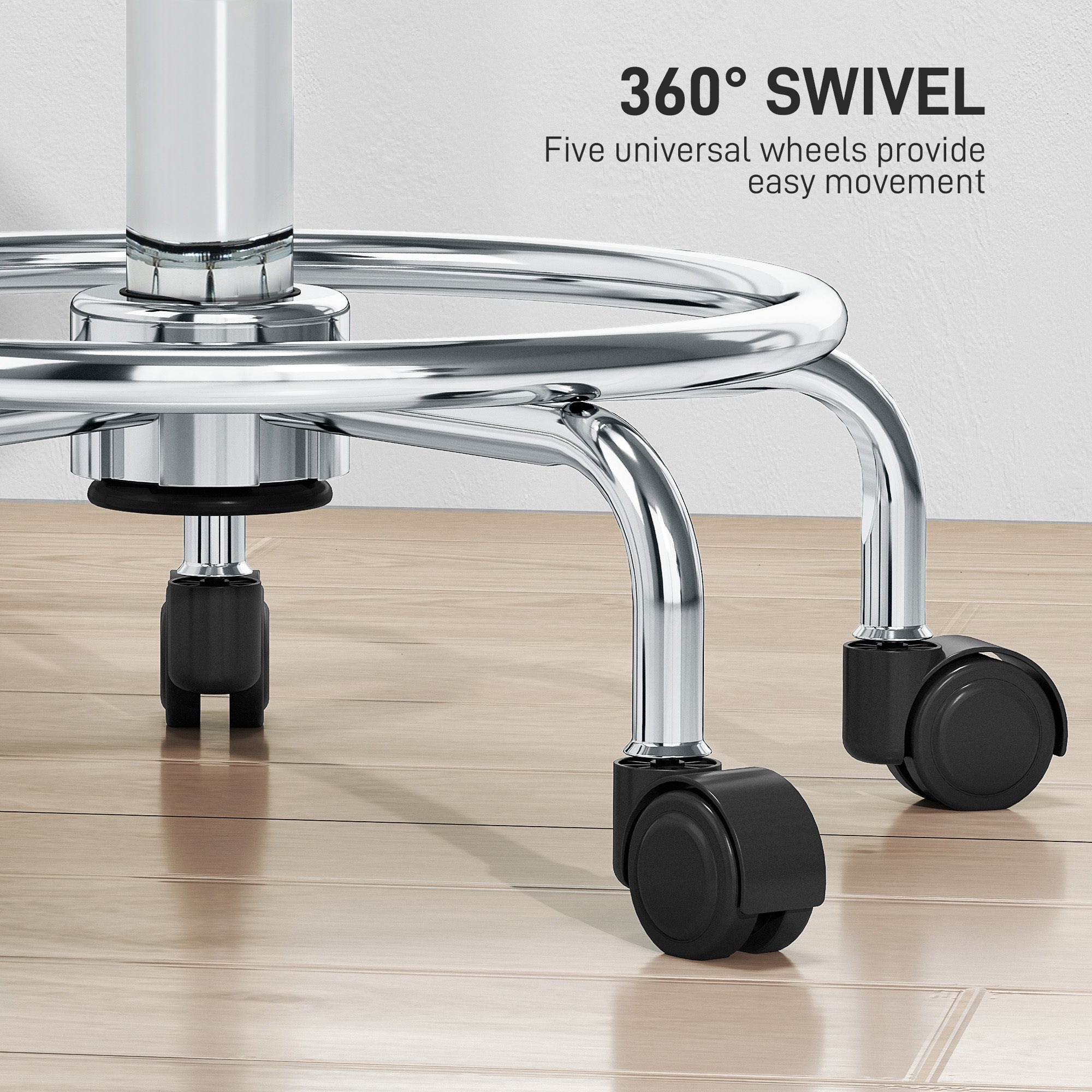 Adjustable PU Leather Rolling Stool with Footrest and Wheels - Grey