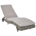Patio Wicker Chaise Lounge Chair with Adjustable Backrest and Wheels - Grey