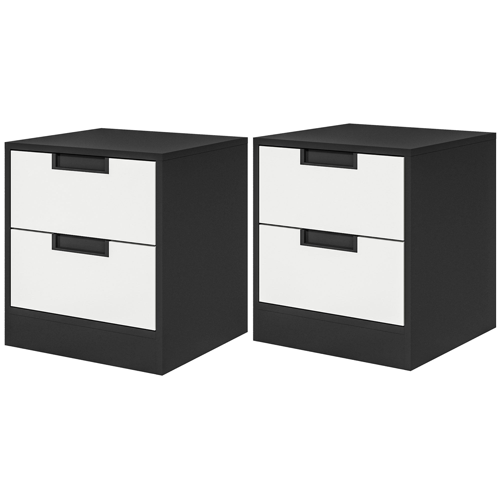 Set of Two Monochrome Two-Drawer Bedside Tables