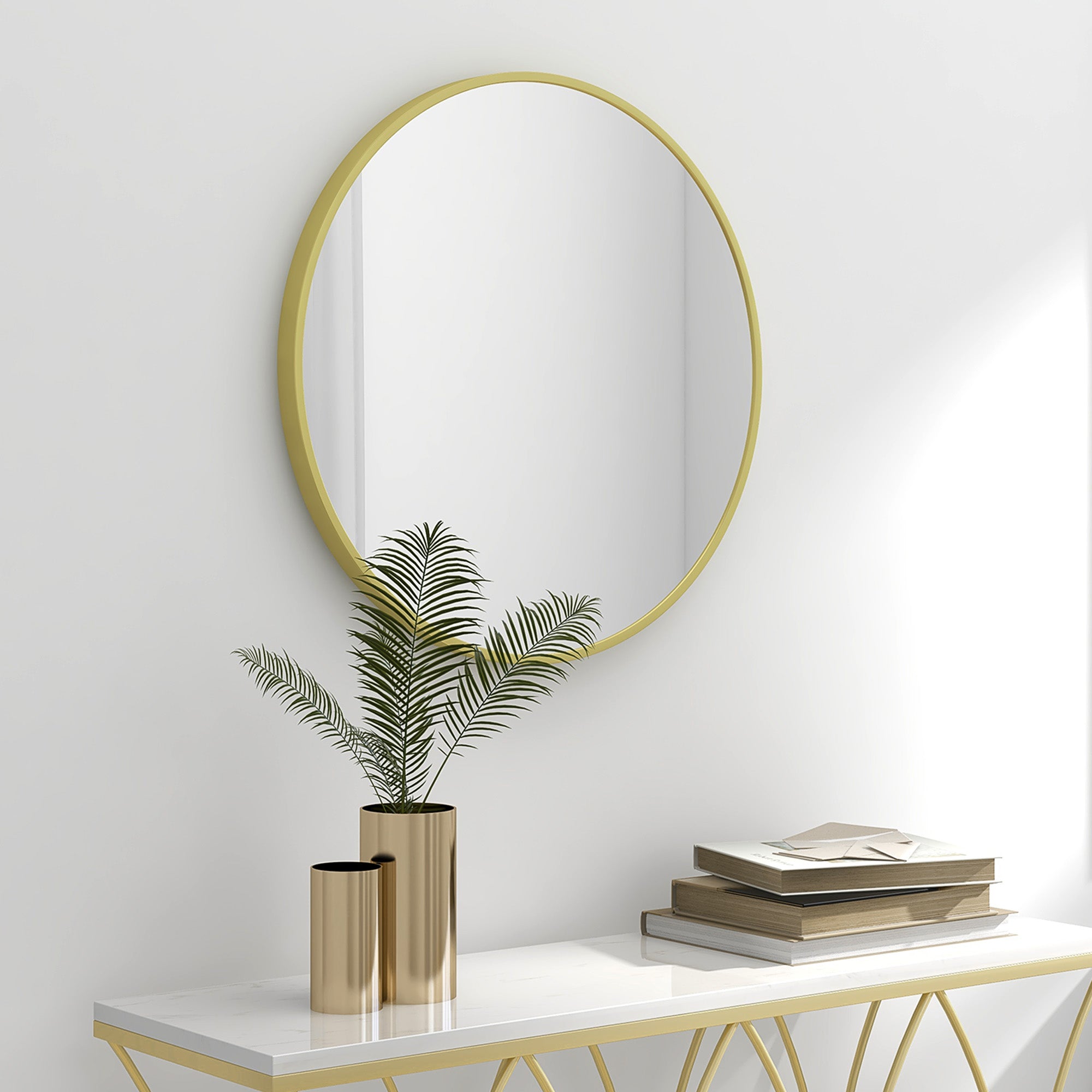 70cm Aluminium Frame Round Bathroom Mirror - Gold Tone