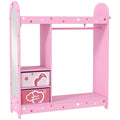 Kids Clothes Rail, Kids Wardrobe with Mirror, Shelves, Fabric Storage and Hooks for Bedroom, Nursery, Pink