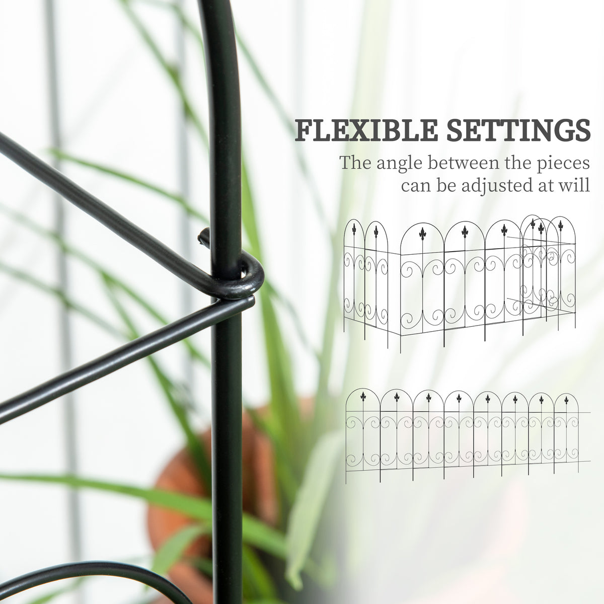 Decorative Garden Fencing, 16PCs 44in x 25ft Outdoor Picket Fence Panels, Rustproof Metal Wire Landscape Flower Bed Border Edging, Black