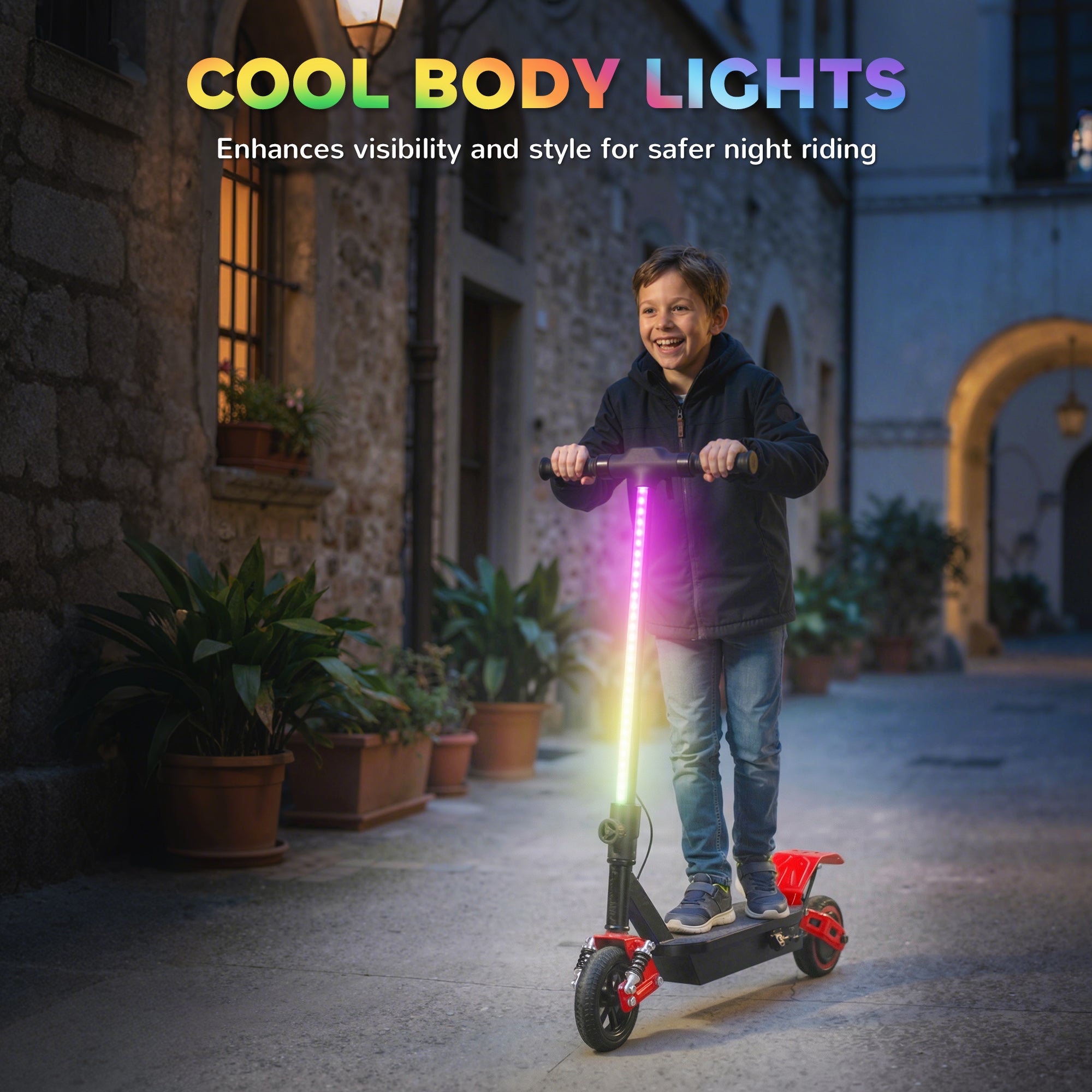 Foldable Kids Electric Scooter with LCD Display, Dual Shock Absorption, Up to 15 KM/H, Max Range 6 KM for Age 6-14, Red