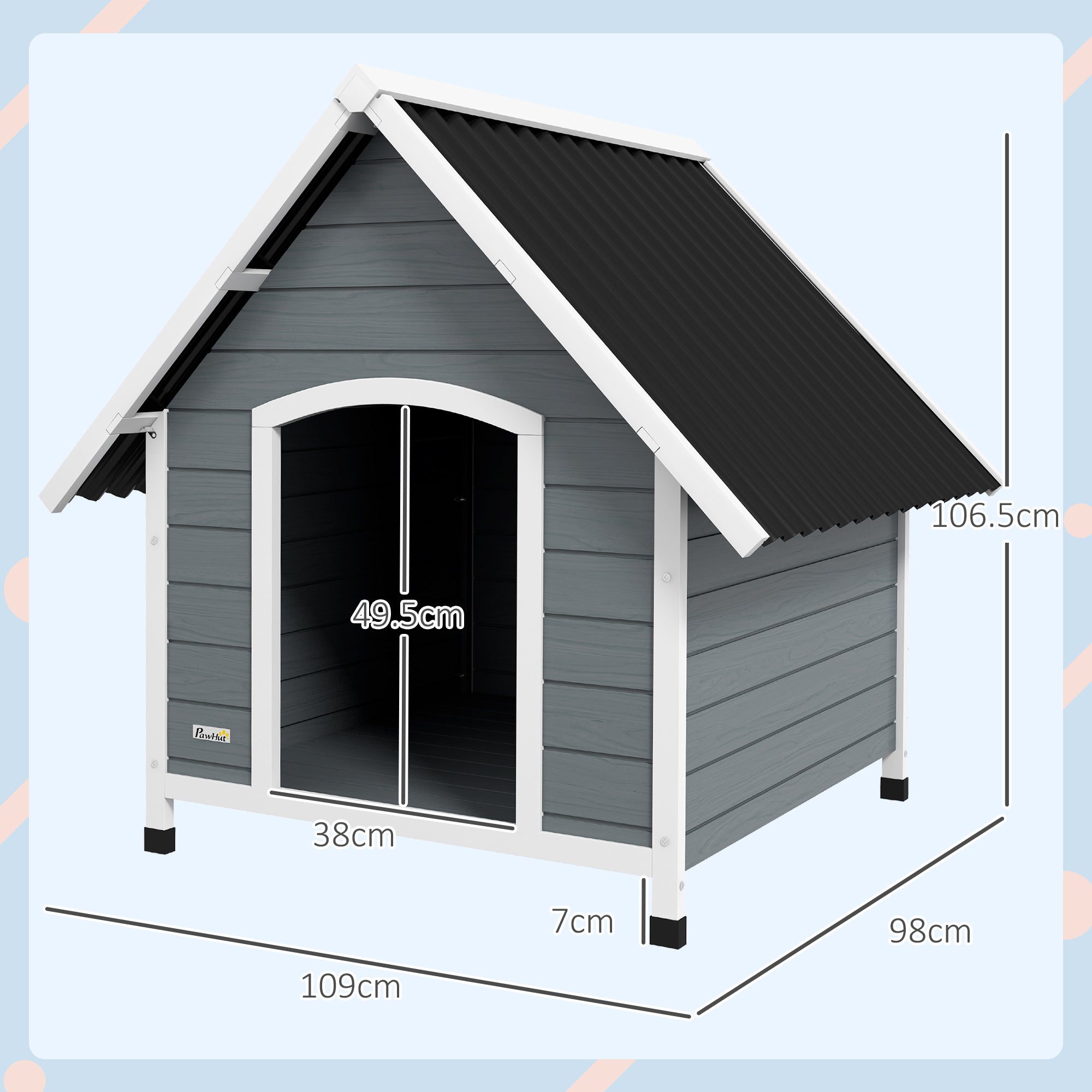 Outdoor Dog Kennel, Wooden Dog House, with Removable Floor, Anti-Corrosion Wood, for Large Dogs, 106.5H x 110W x 98Dcm