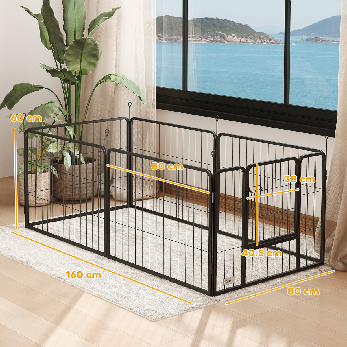 6 Panel Portable Detachable Dog Playpen with Door 60cm High for Small Dogs - Black