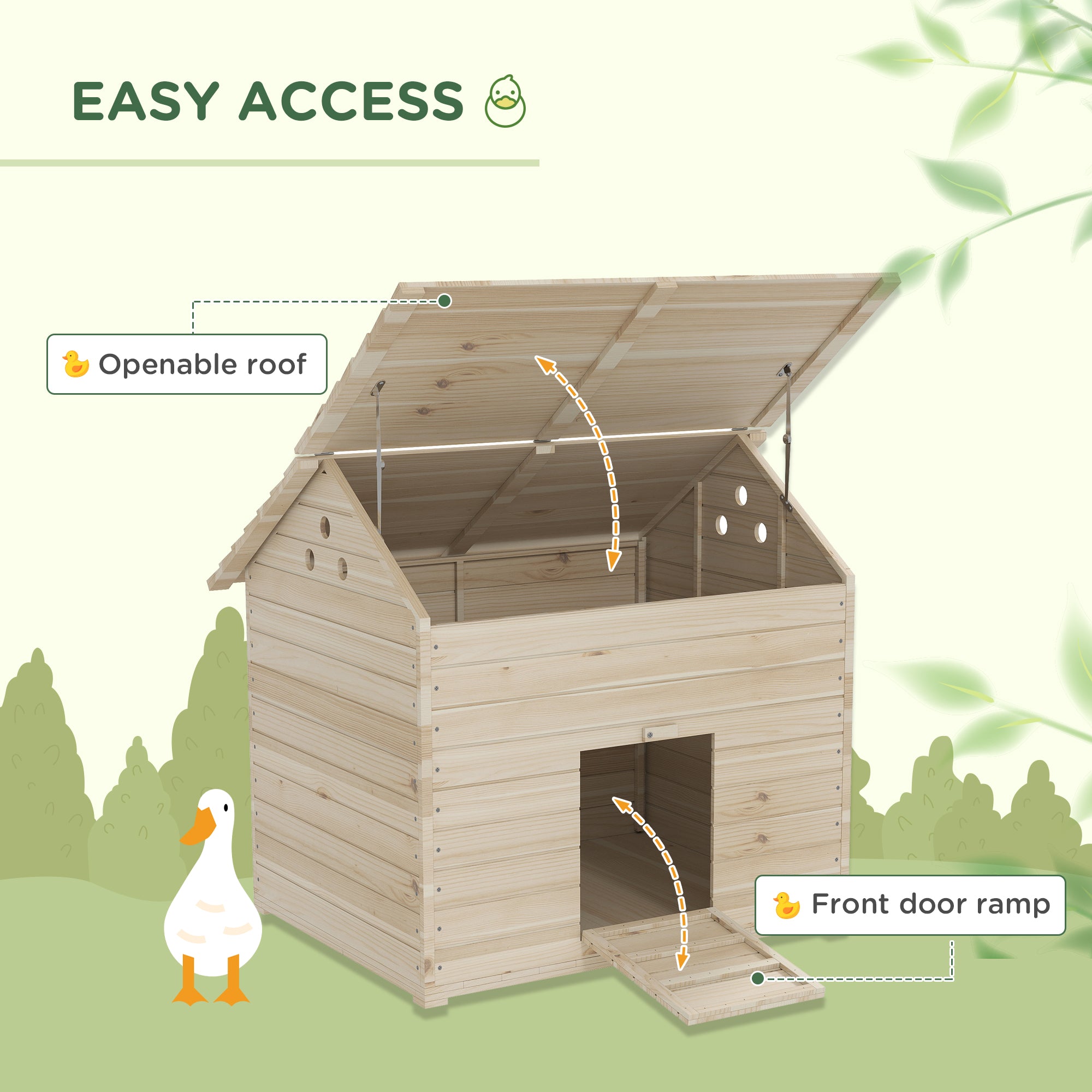 Wooden Duck House Poultry Coop for 2-4 Ducks with Openable Roof Raised Feet Air Holes Natural