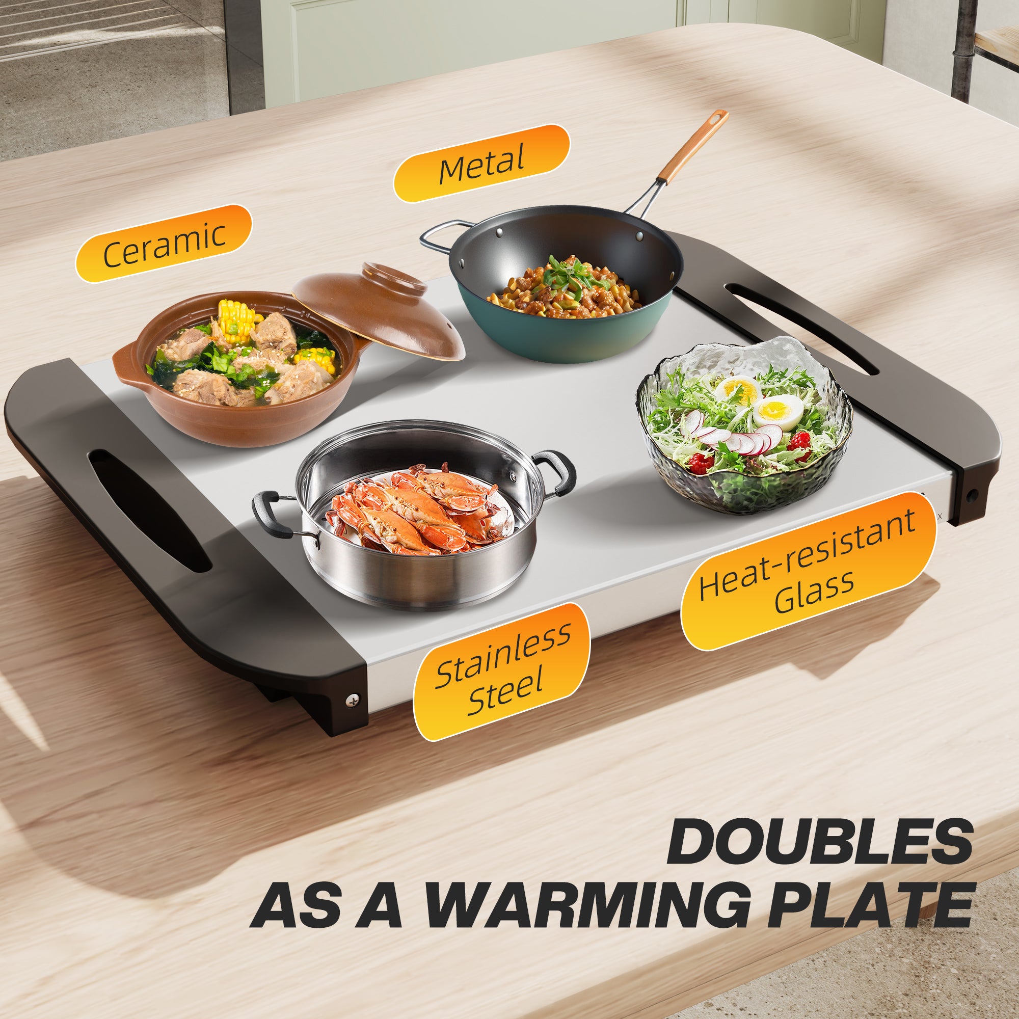 Electric Food Warmer 4 Tray, 4.5L Portable Buffet Server and Warming Tray with Lids, Adjustable Temperature Control and Cool Touch Handles, 200W, 1 x 2.5L and 2 x 1L