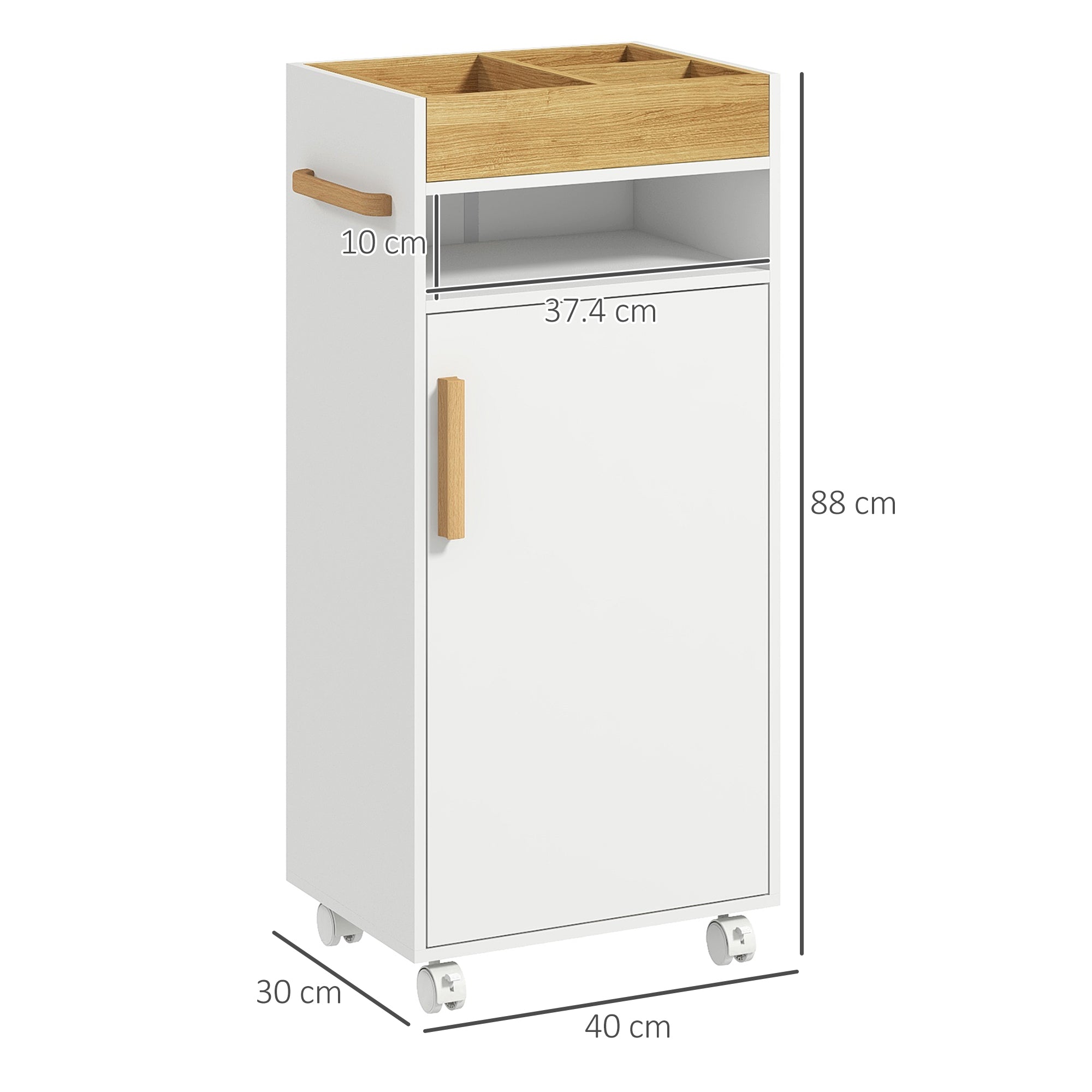 Scandinavian-Style Bathroom Cabinet, with Removable Top Tray - White/Wood Effect