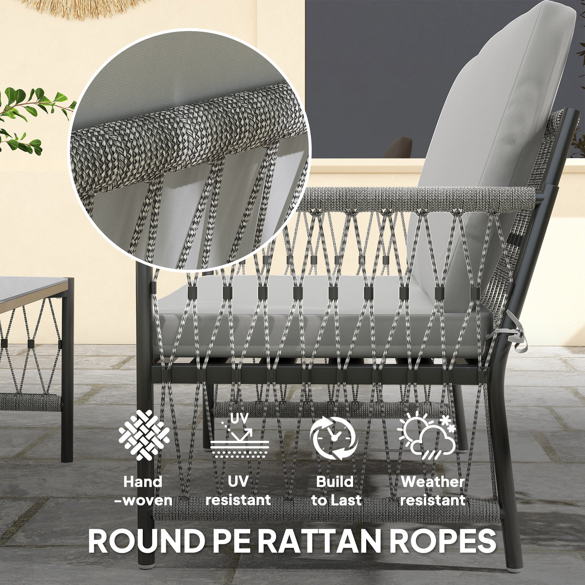 4 Piece Rattan Garden Furniture Set With Cushions Grey