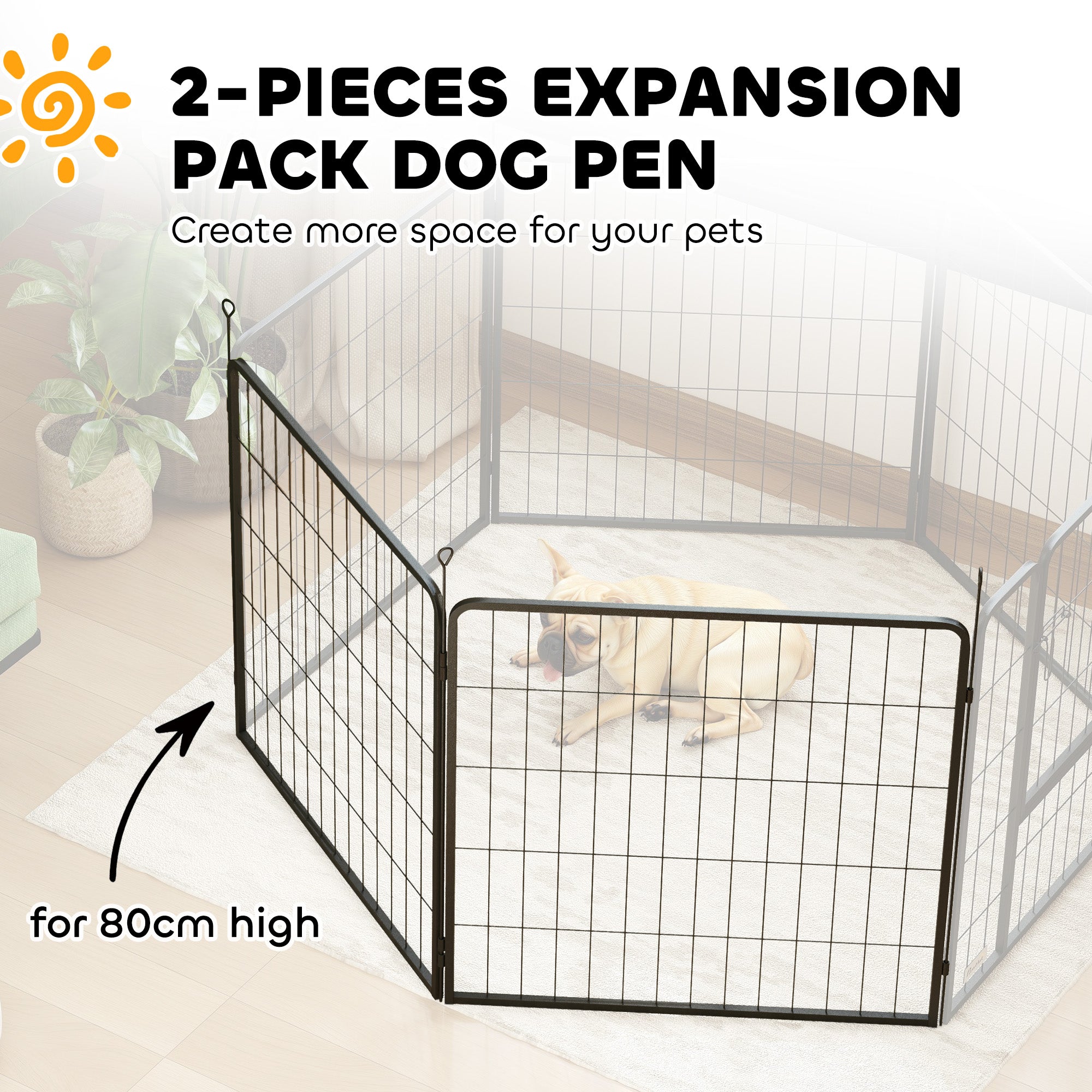 2 Piece Dog Pen Expansion Pack for 80cm High Pet Playpen with 3 Stakes, for Small and Medium Dogs