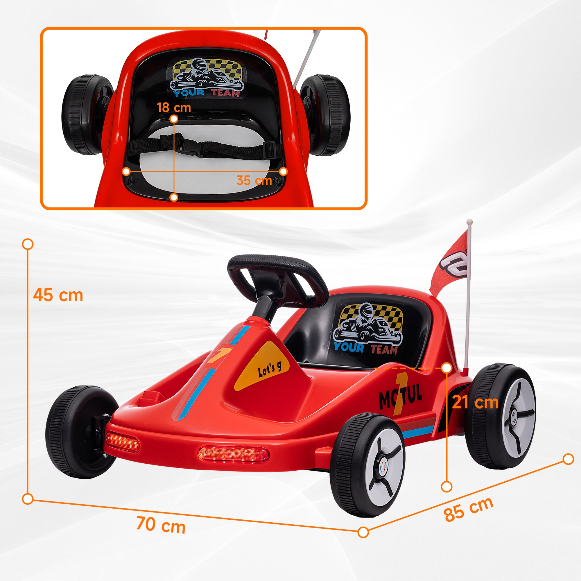 6V Electric Go Kart for Kids with Music, Light, Horn, for 3-5 Years, Red