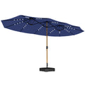 Double Sided Garden Parasol with Base Included & 48 Solar LED Lights Patio Umbrella Crank Handle 4.6m Dark Blue