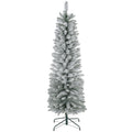 6ft Artificial Snowy Pencil Christmas Tree with Metal Base - Green