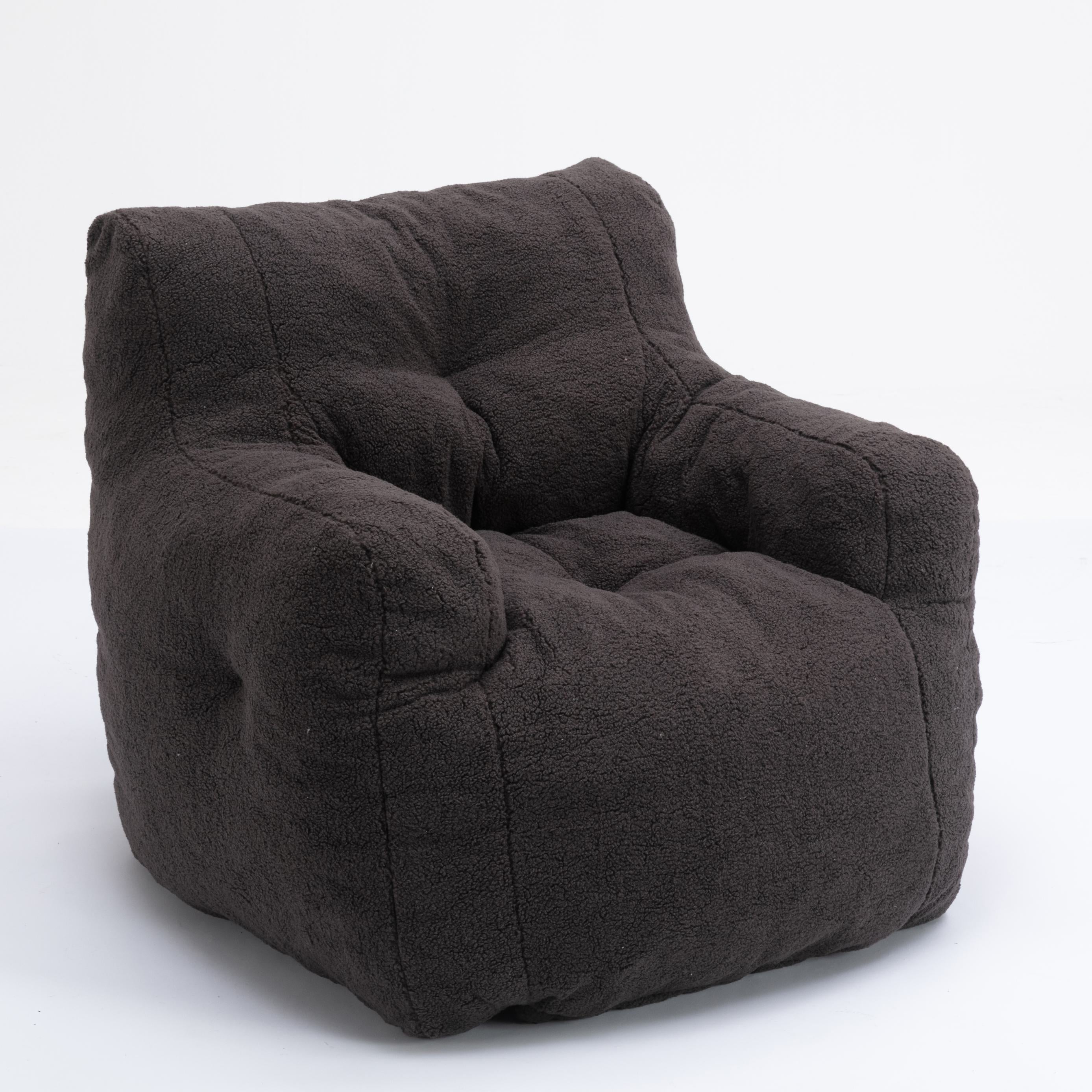 Soft Tufted Foam Bean Bag Armchair with Teddy Fabric, Recliner Sofa with Ergonomic Backrest, 100L x 94W x 70H cm, Dark Gray