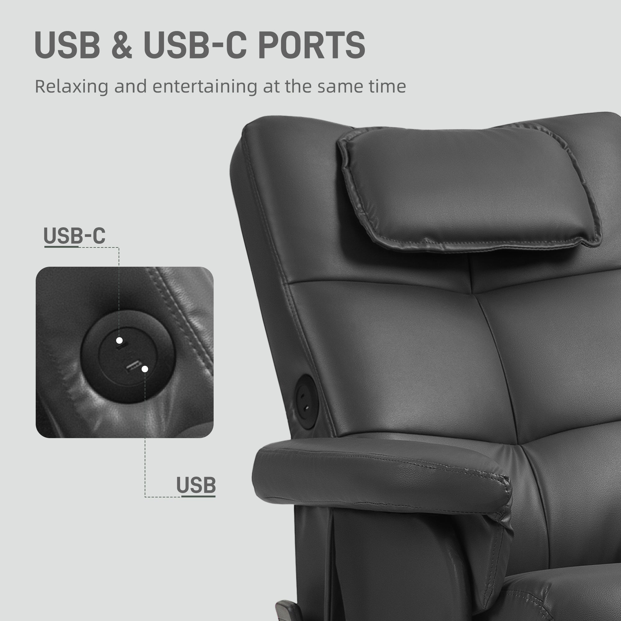 Faux Leather Massage Recliner Chair, with Storage Ottoman - Black