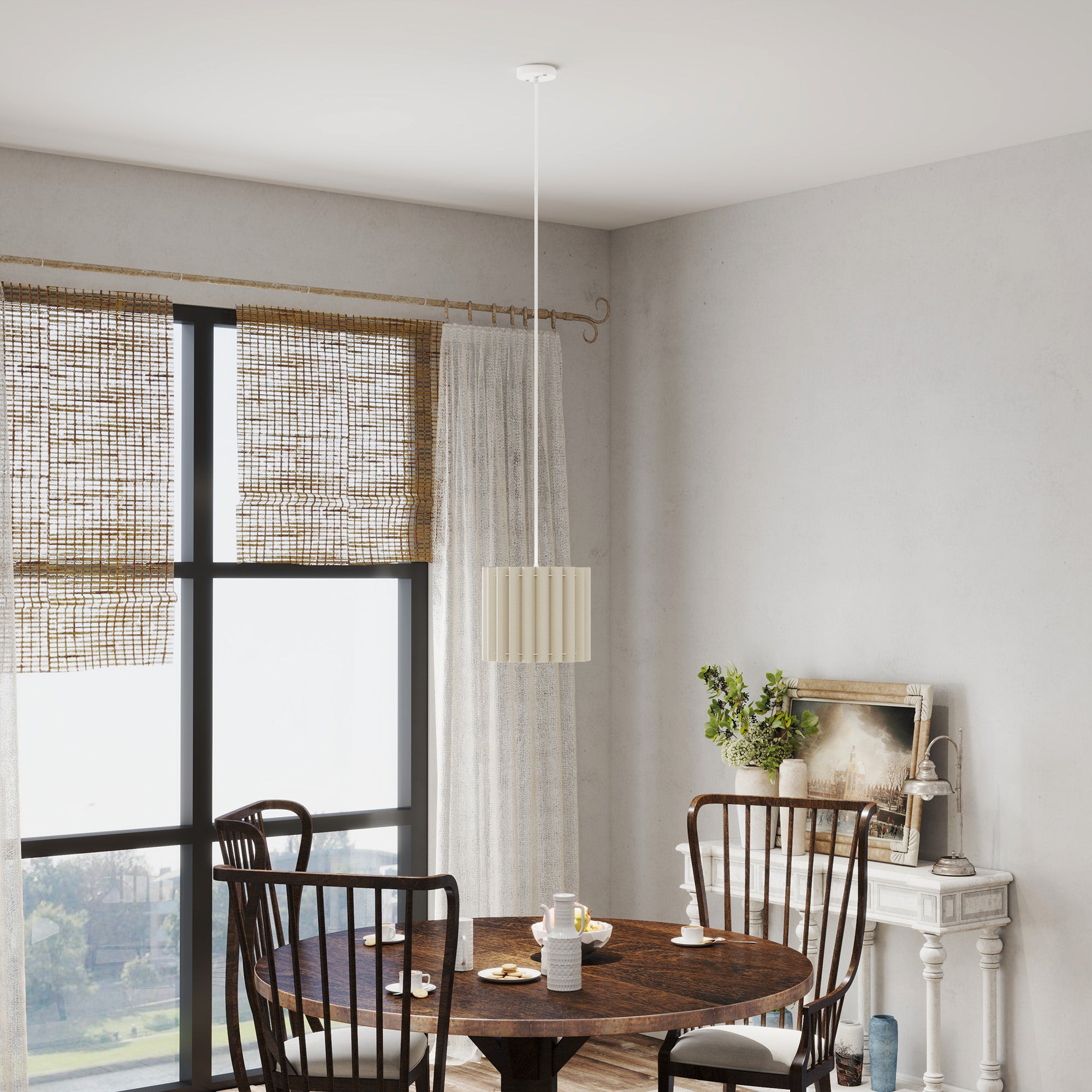 Linen Pendant Light, Bedside Ceiling Lamps with E27 Bulb, Modern Hanging Lights for Living Room, Bedroom, Kitchen, Hallway, White