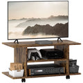 Modern TV Cabinet Stand with Storage Shelves and Castor Wheels - Rustic Brown