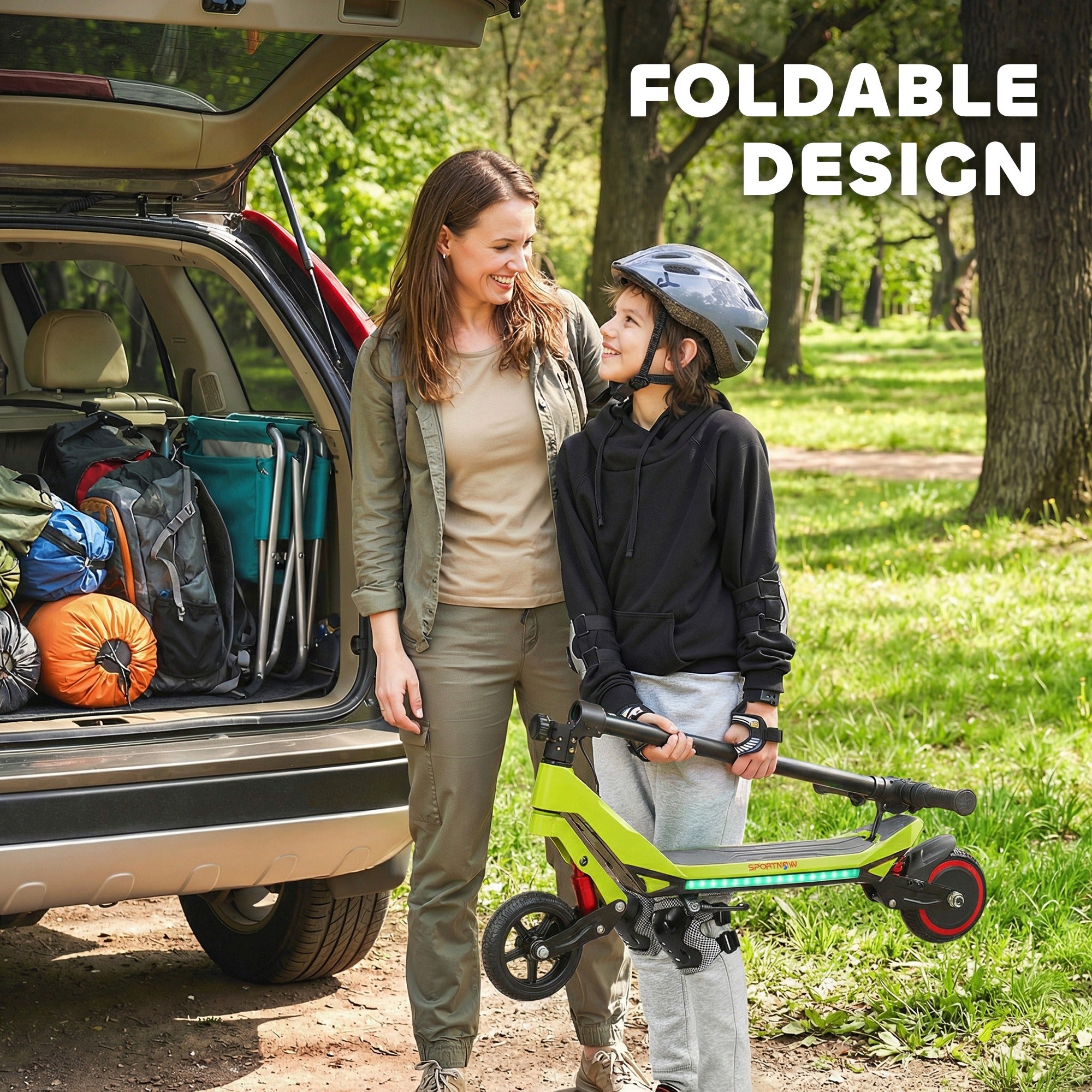 Electric Scooter for Kids, Foldable E Scooter for Age Age 6+ with LED Display, RGB lights, Up to 16km/h, Green