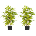2 PCs Artificial Bamboo Plants in Cement Pots 60cm for Indoor Outdoor Decor - Green