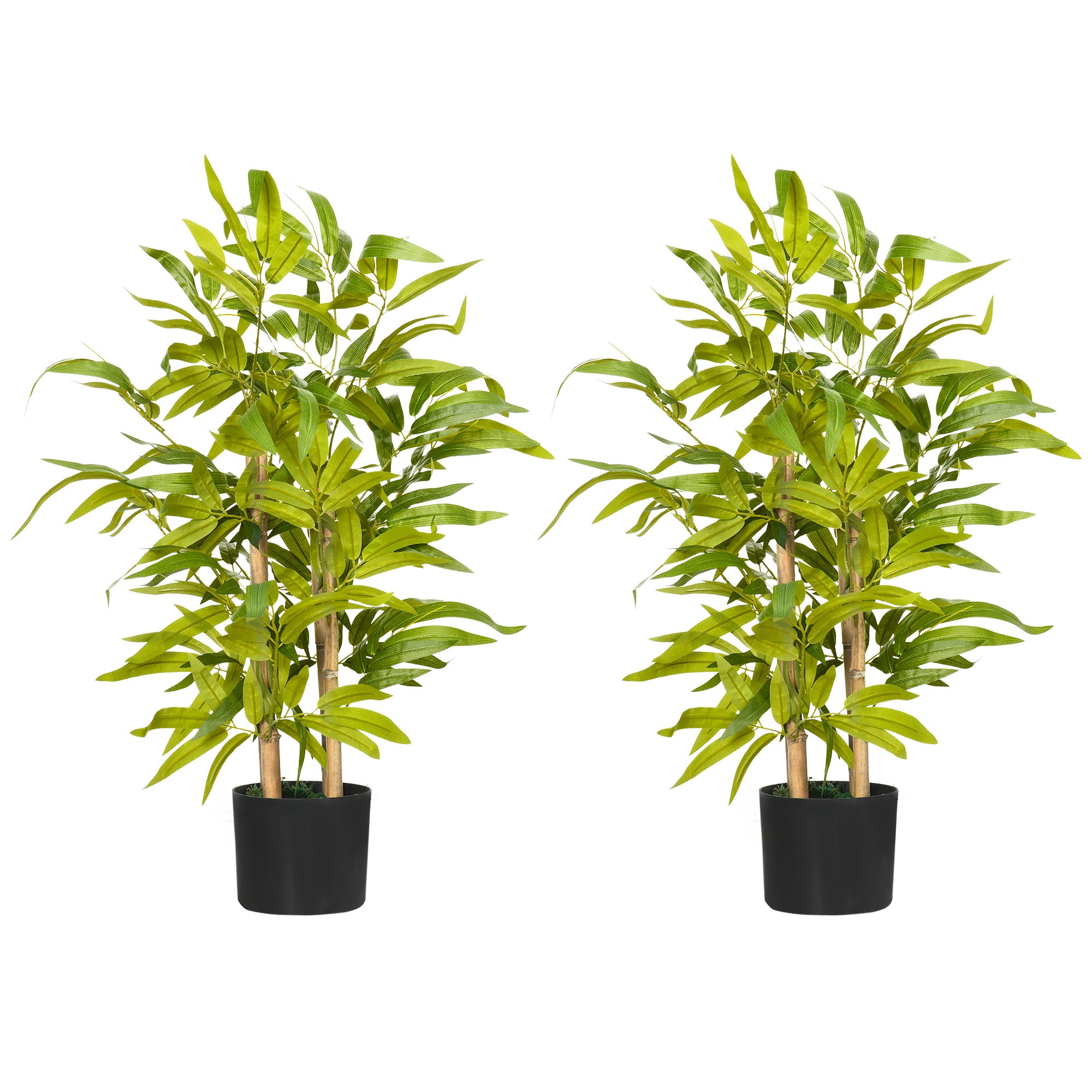 2 PCs Artificial Plants Bamboo Tree in Pot Desk Fake Plants for Home Indoor Outdoor Decor, 15x15x60cm, Green