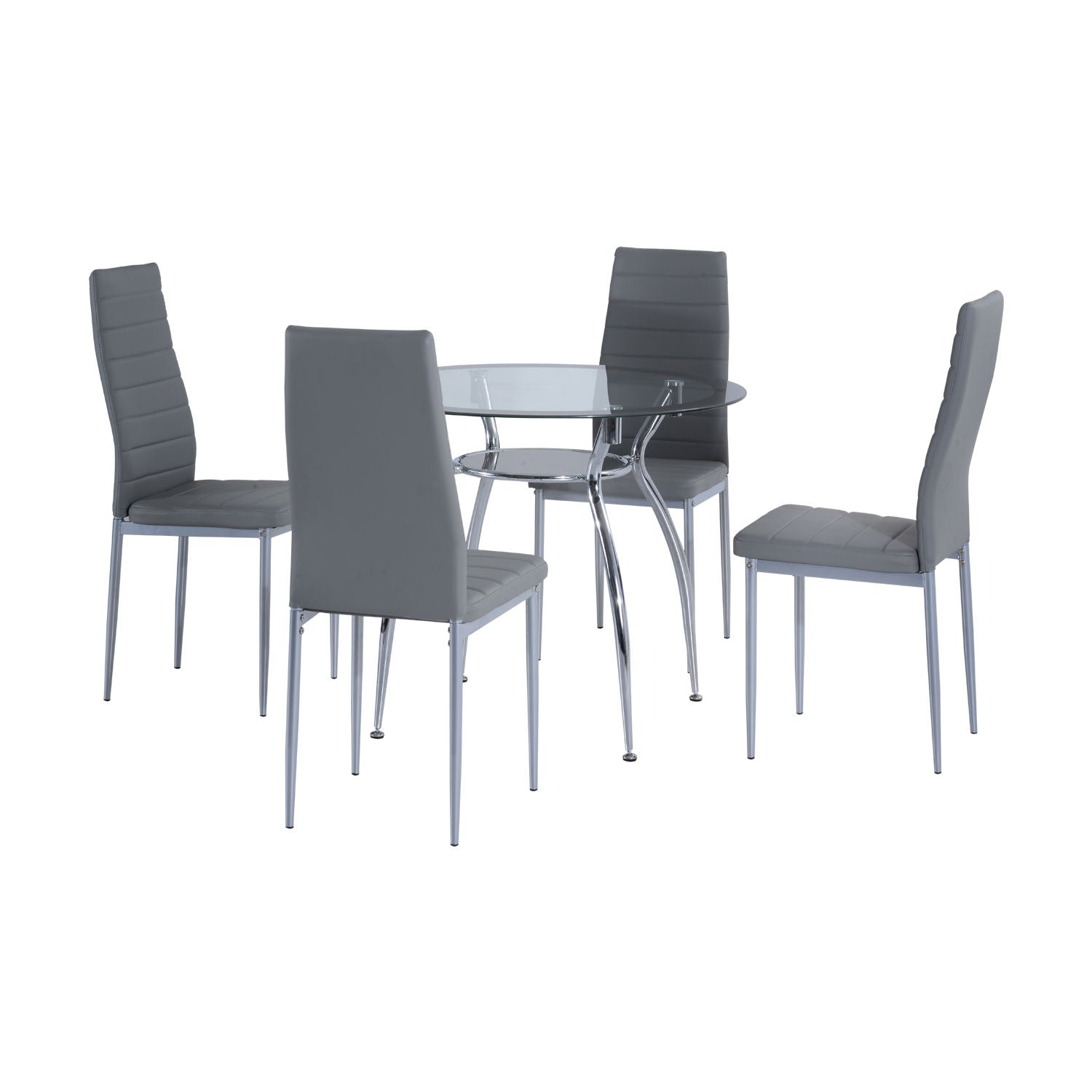 Five-Piece Dining Set, with Padded Chairs and Glass-Top Table - Grey