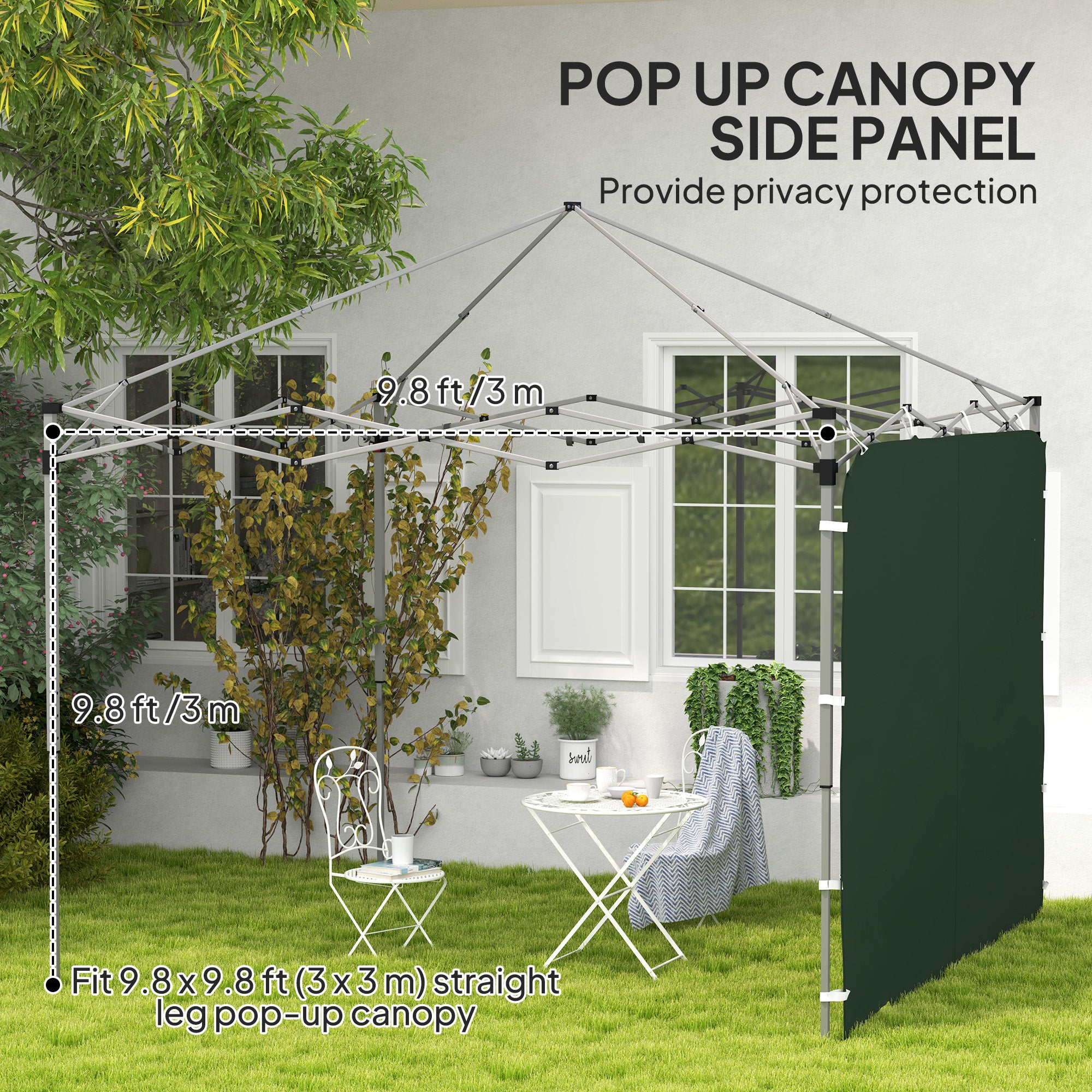 3x3m Gazebo Replacement Sidewall with Pockets & Mesh Bags - Green
