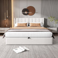 LED Upholstered Double Bed with Hydraulic Storage & USB Port - White