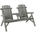 2 Piece Wood Patio Bench Set with Centre Coffee Table - Grey