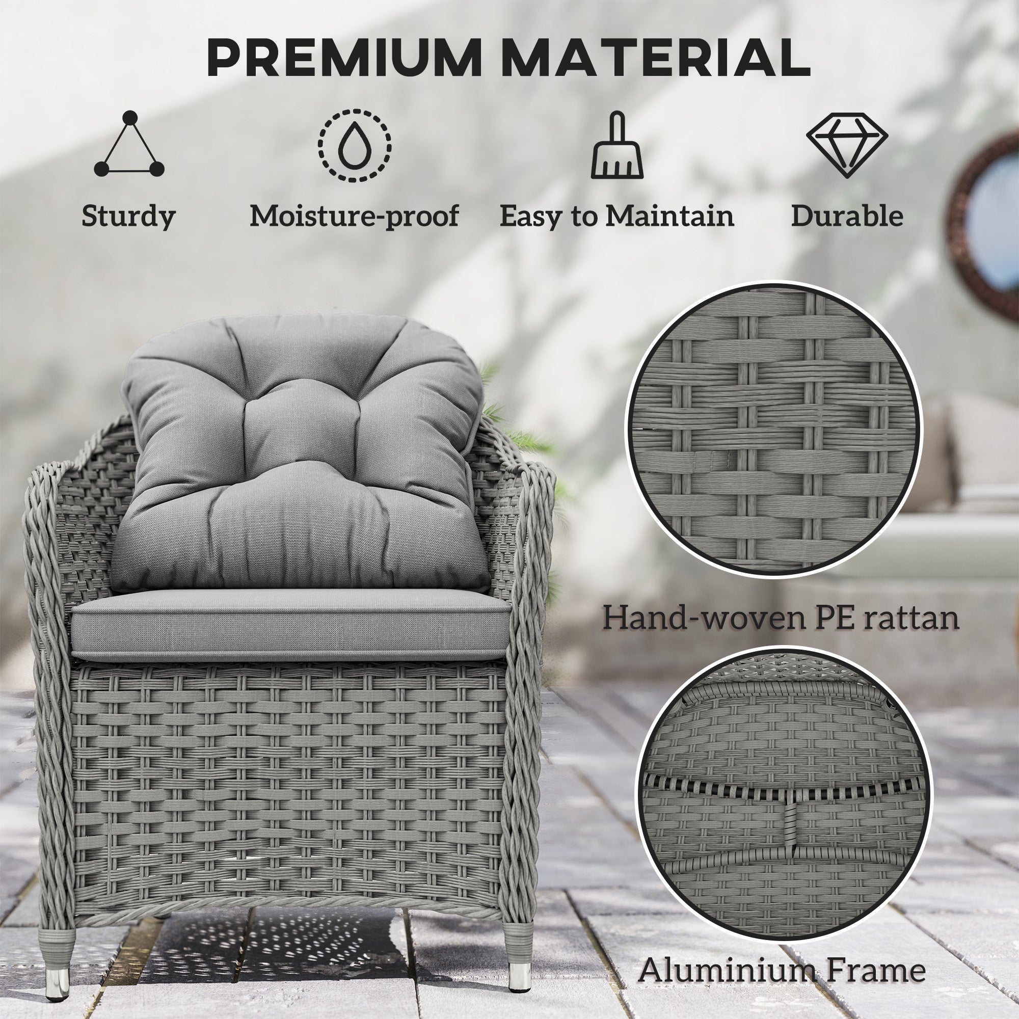 Seven-Piece Rattan Dining Set - Light Grey