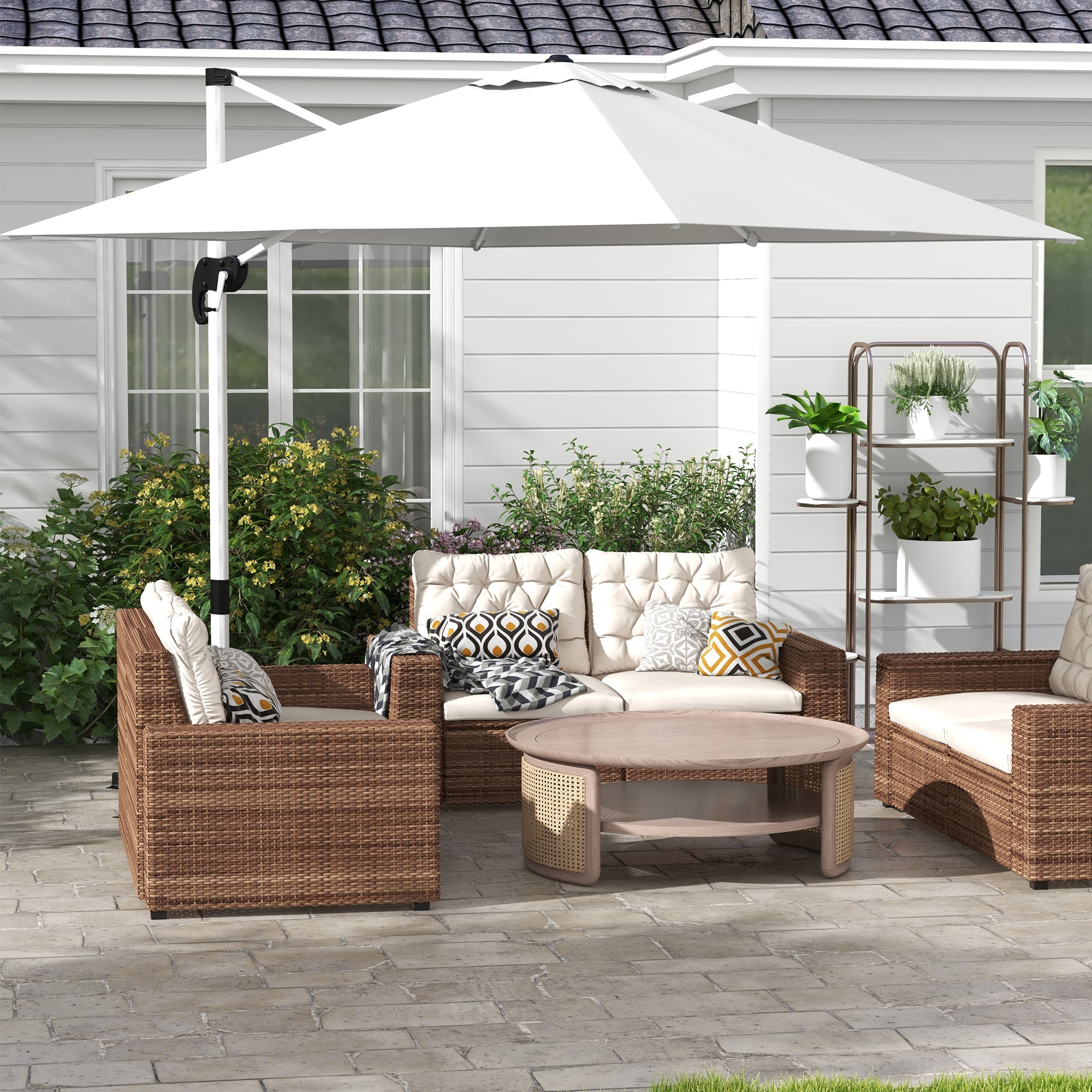 Square Cantilever Garden Parasol, with Five-Position Canopy - White