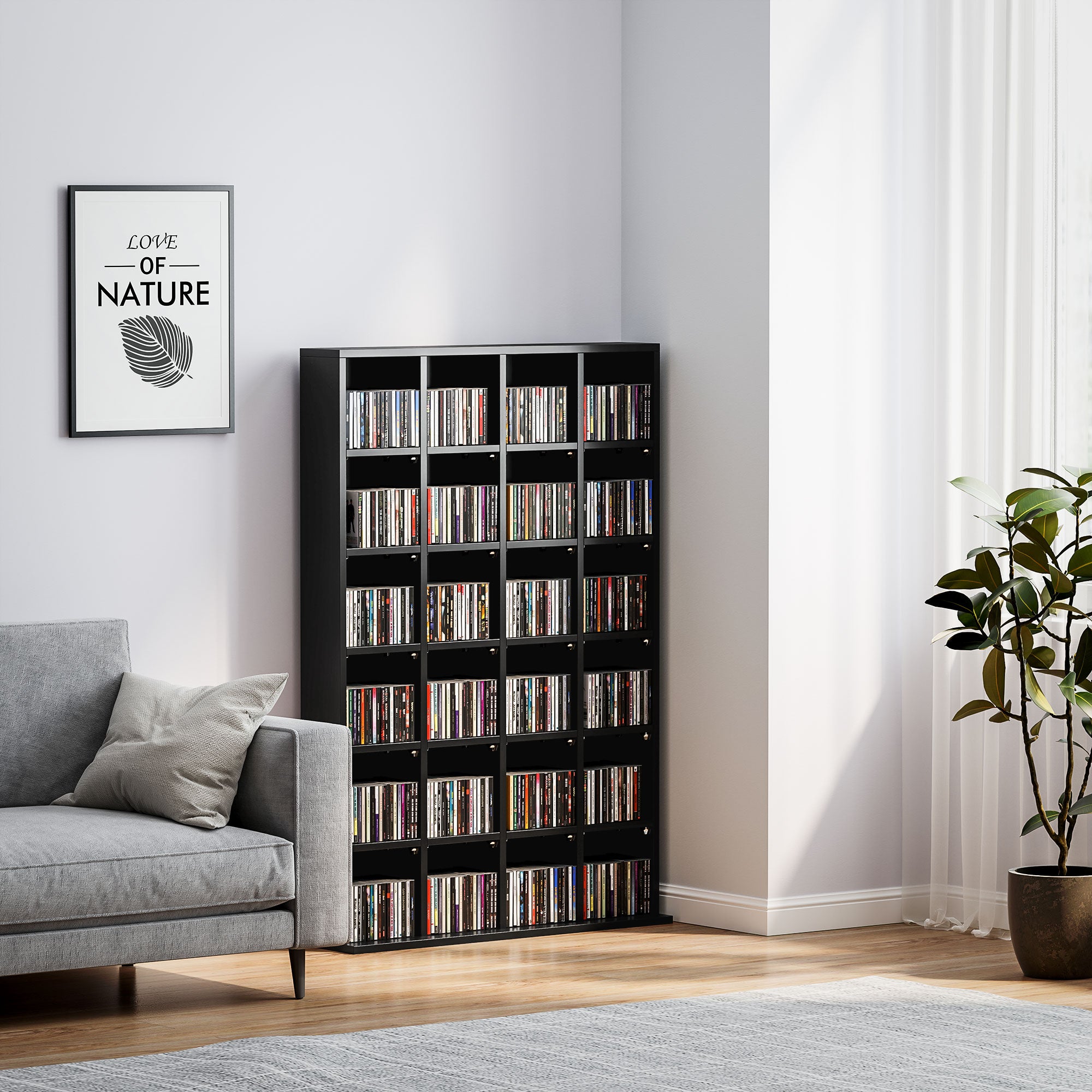 CD Storage Unit with 24 Cubes and Adjustable Shelves 89 x 130.5 cm - Black