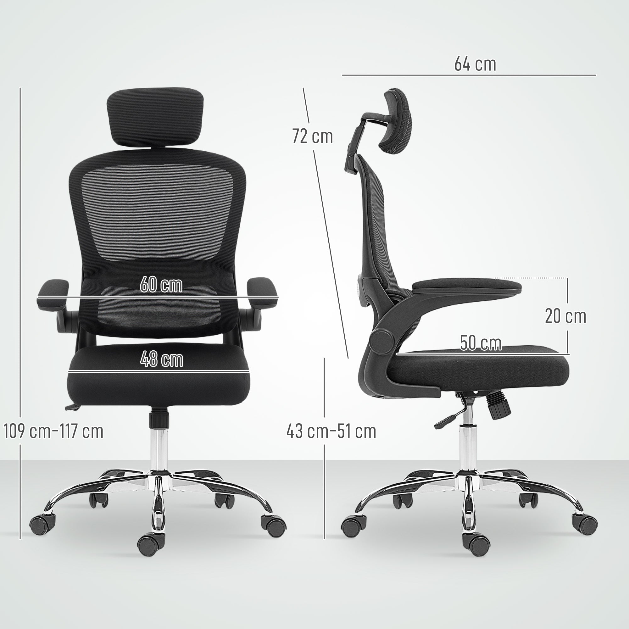 Mesh Back Office Chair, with Lumbar Support - Black