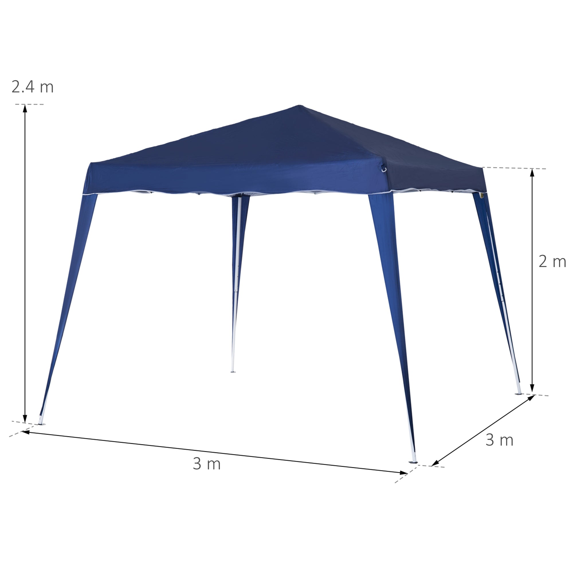 3 M x 3 M Base/ 2.5 M x 2.5 M Top Pop Up Gazebo with Carry Bag, Height Adjustable Slant Leg Party Tent Instant Event Shelter for Garden, Patio