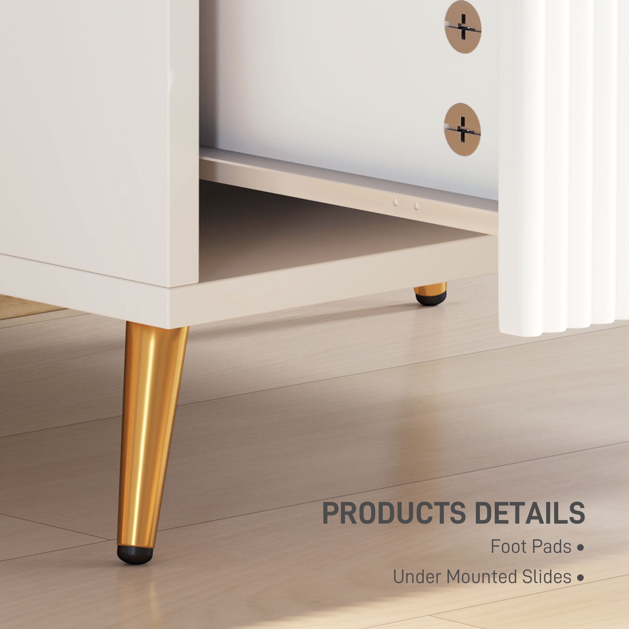Elegant Two-Drawer Bedside Table with Gold Handles - White