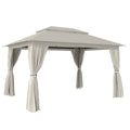 3 x 4 m Outdoor Garden Gazebo with Netting and Curtains, UPF50+ Patio Gazebo Permanent Pavilion Canopy, Beige