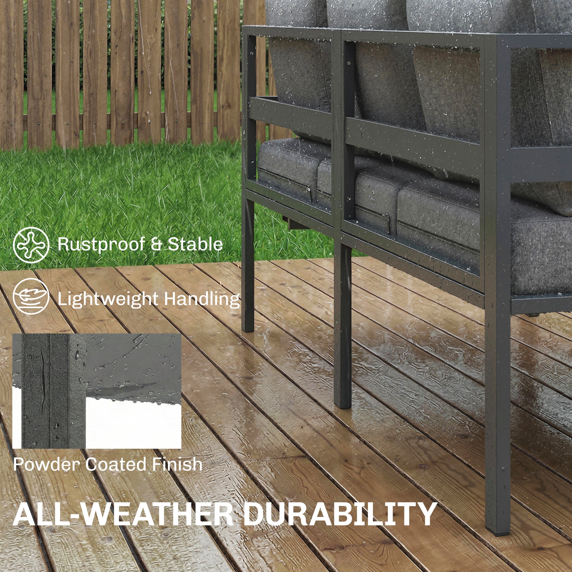 3 Pieces Garden Furniture Set, Aluminium Corner Lounge Set with Adjustable Backrest and Coffee Table
