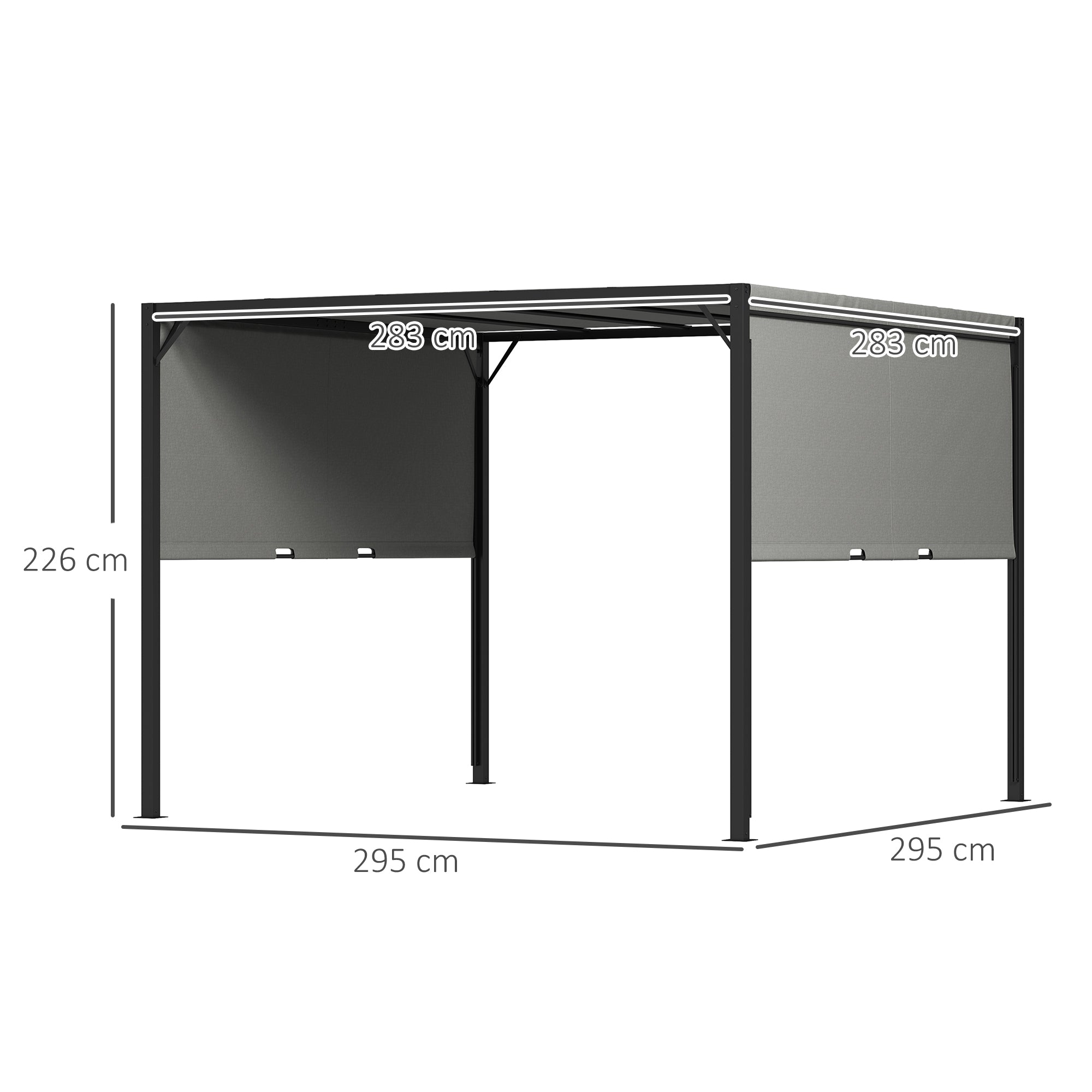 3 x 3 Meter Pergola Set with Retractable Roof Steel Frame - Charcoal Grey