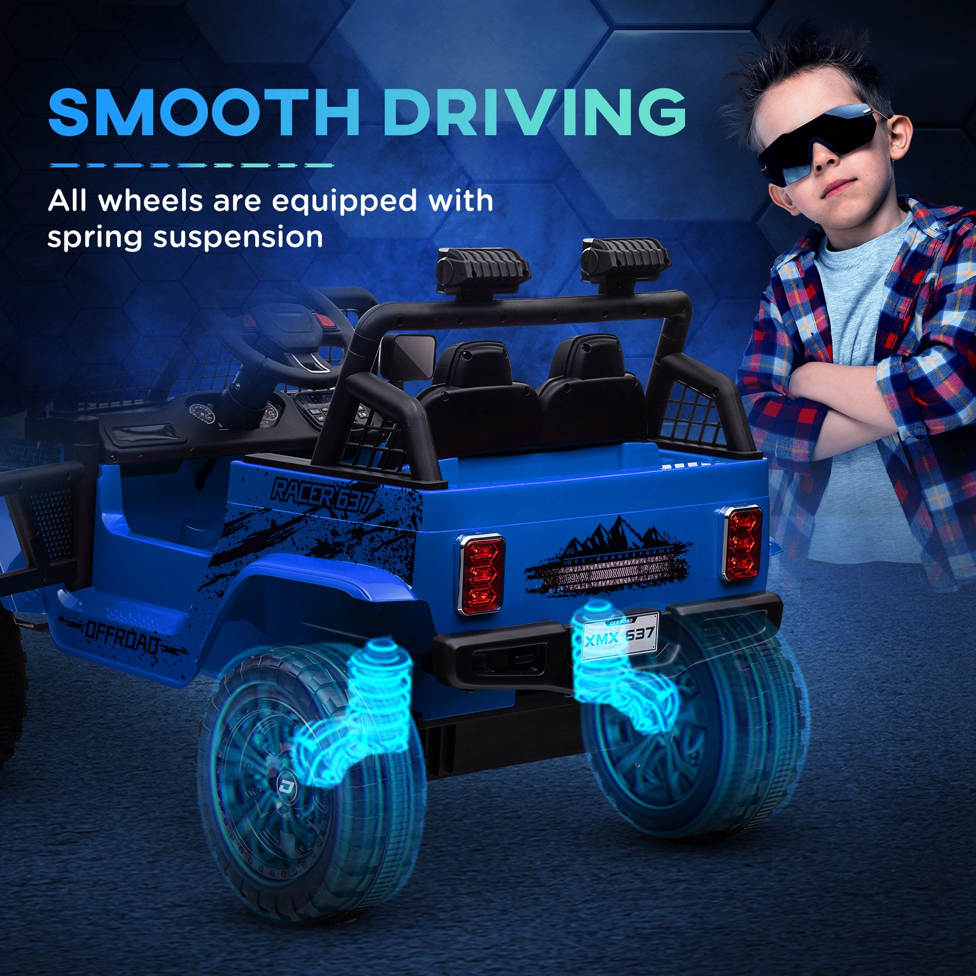 12V Kids Electric Ride-On Truck with Remote, Suspension, Music & Lights - Blue