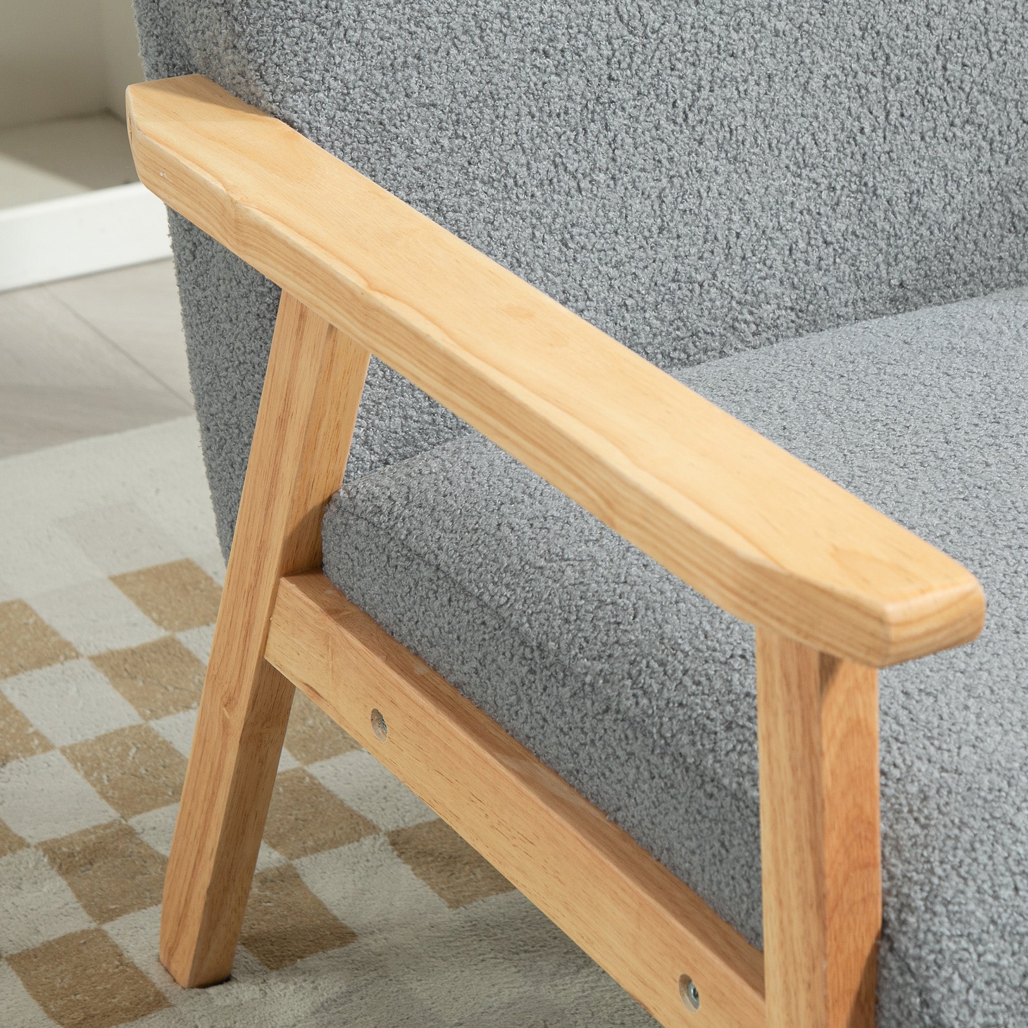 Wide Seat Accent Chair with Wood Frame and Thick Cashmere Cushions - Grey