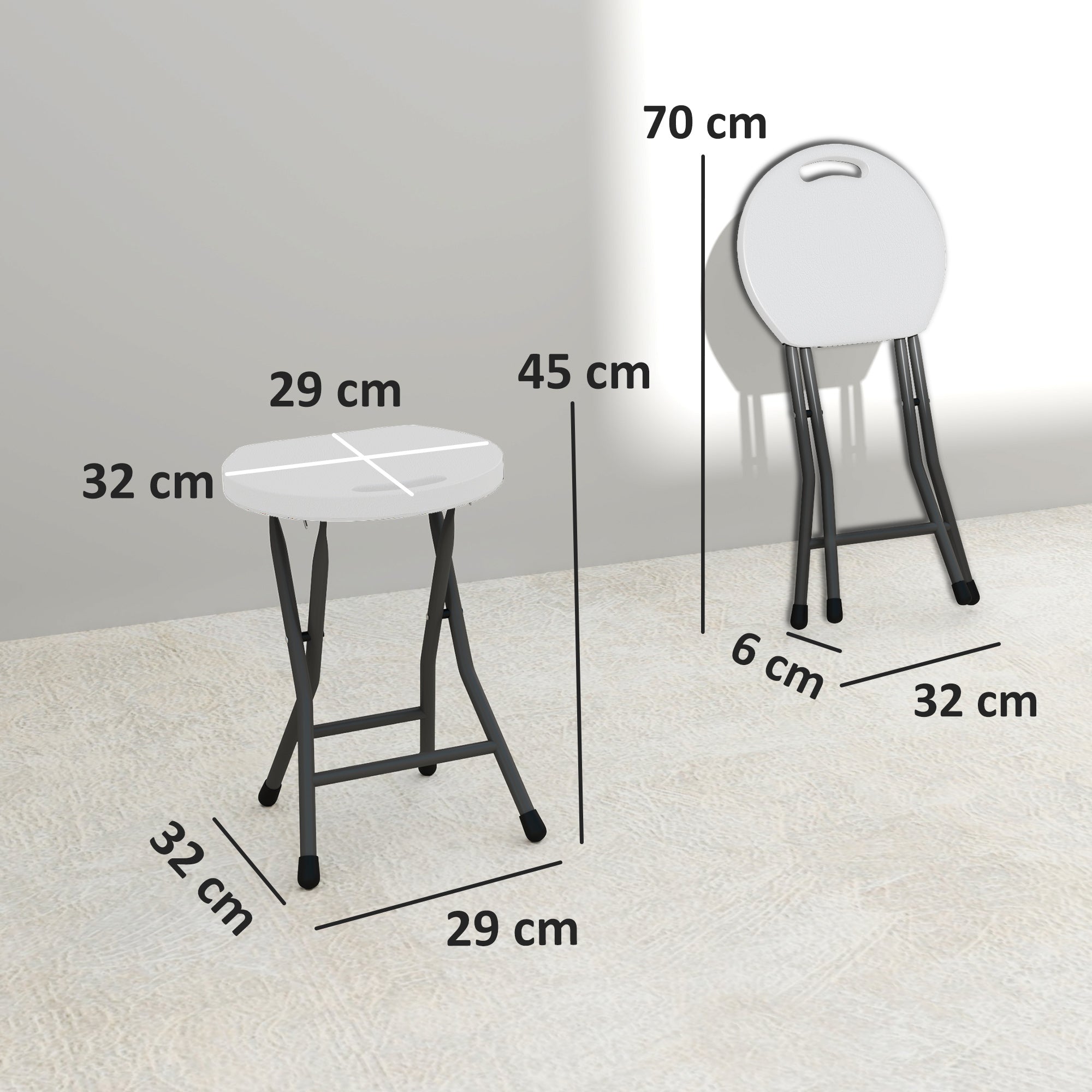 Set of 4 Folding Carry Stools with Powder-Coated Steel Legs - White
