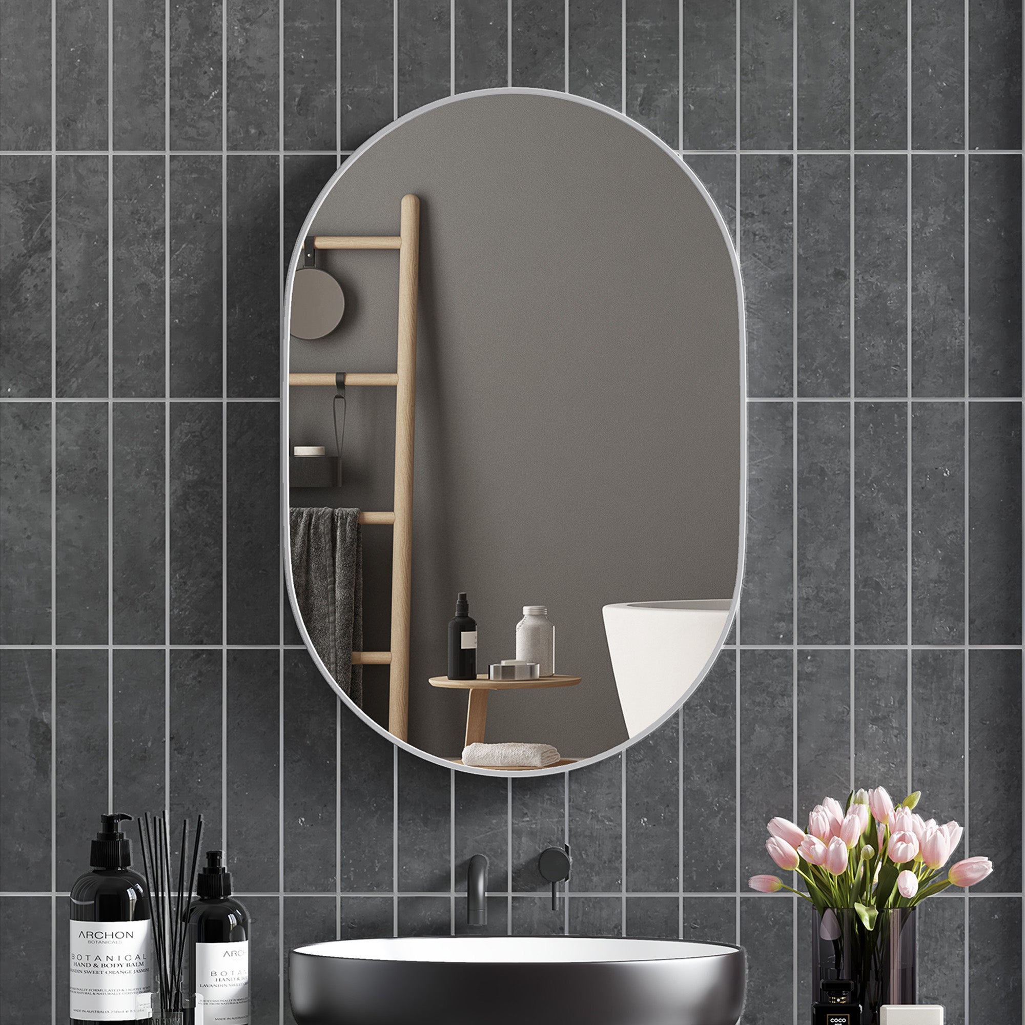 60cm Aluminium Frame Round Bathroom Mirror - Silver Tone