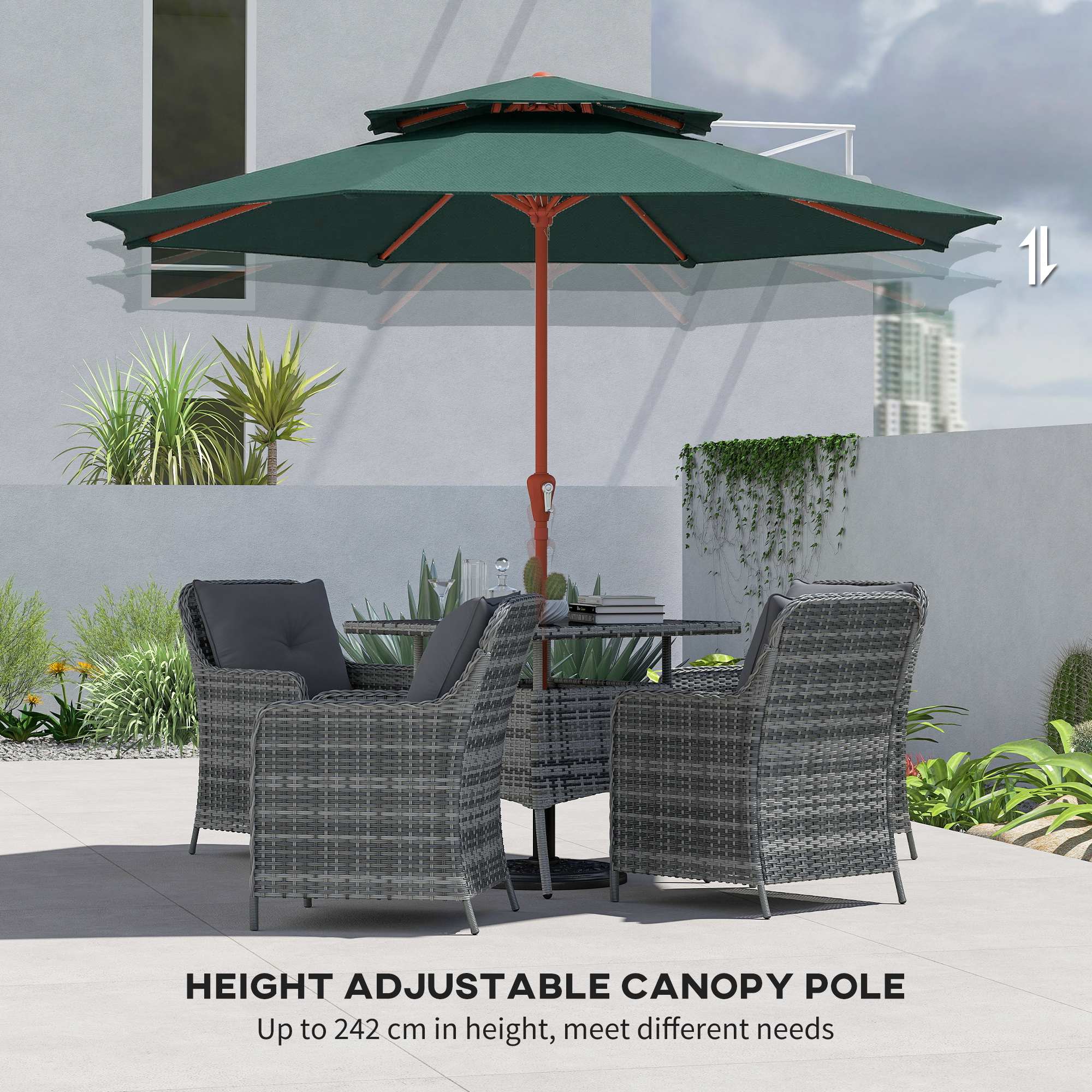 2.7 m Garden Parasol with Double Top Outdoor Market Table Umbrella with Crank System, Green
