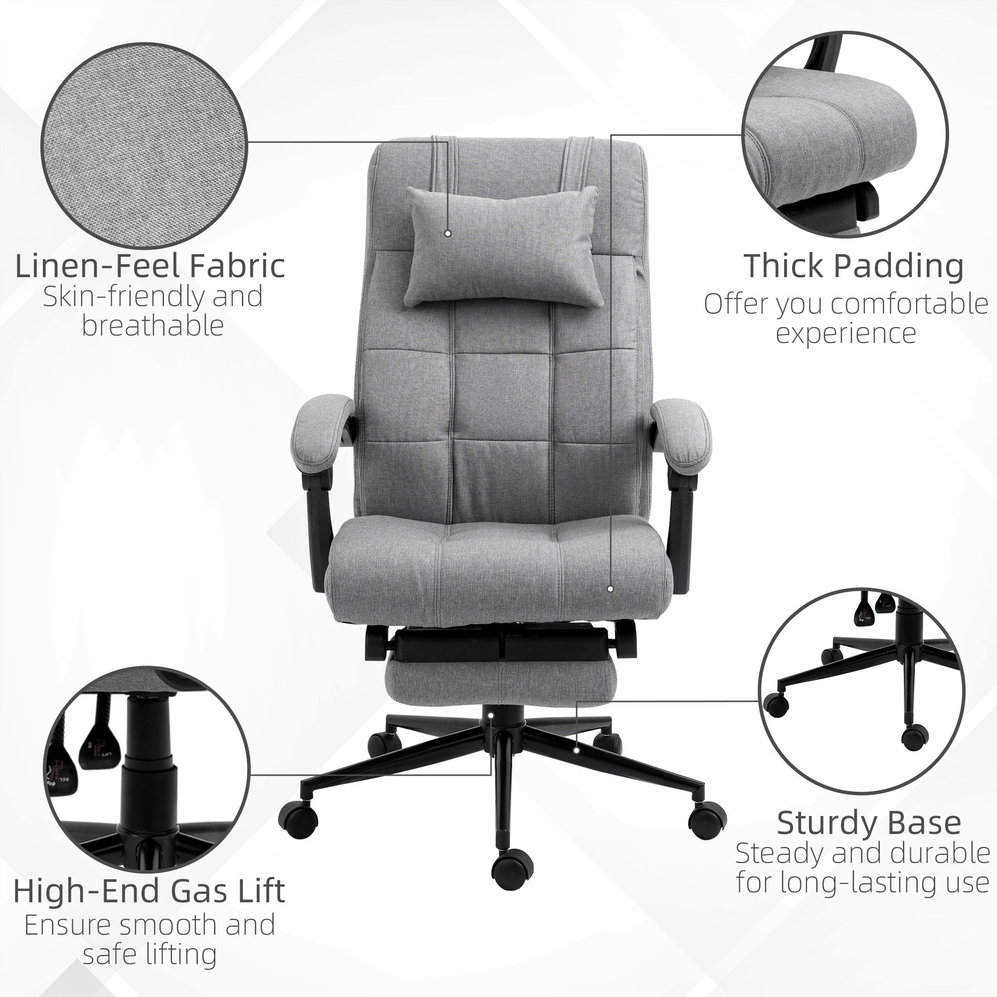 Office Chair with Footrest Ergonomic Office Chair with Armrests Lumber Support and Headrest Light Grey