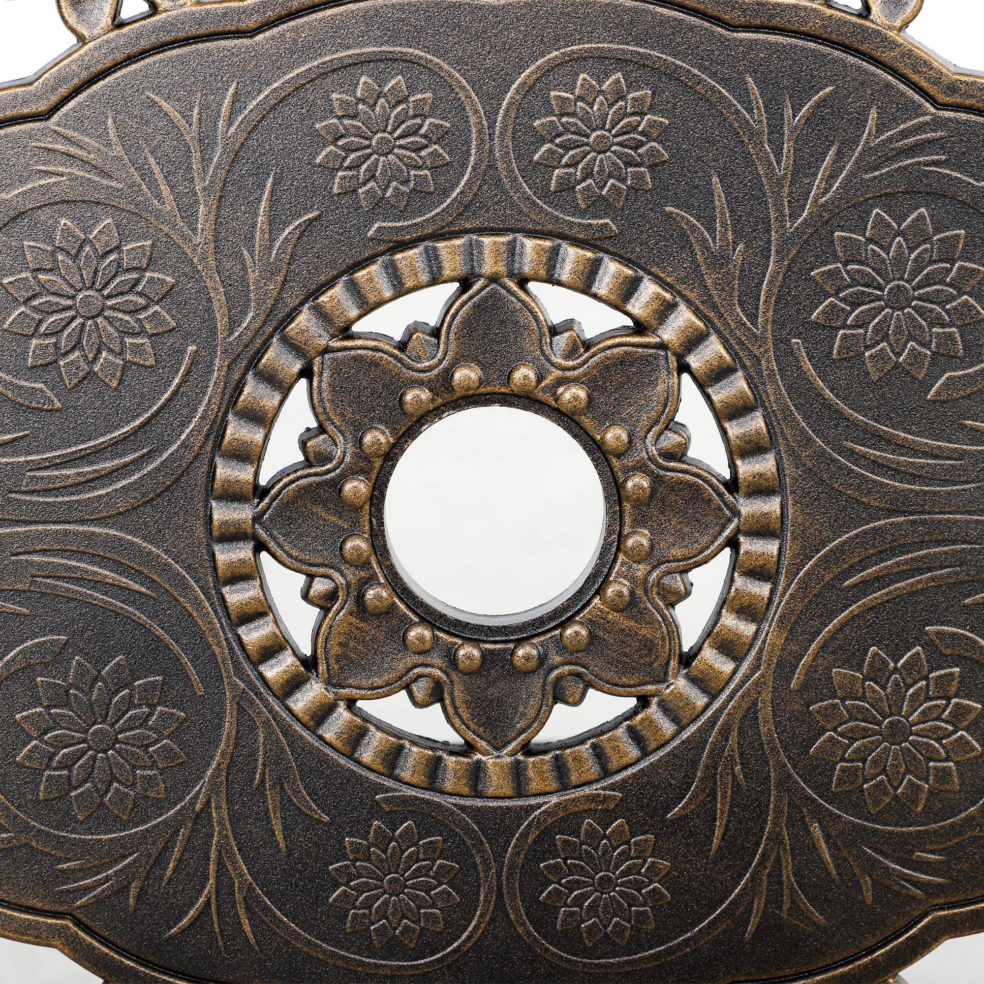 7 Piece Cast Aluminium Garden Dining Set with Floral Design - Bronze Tone