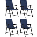 Folding Garden Chairs Set of 4, Foldable Garden Dining Chairs with High Back, Armrests, Texteline Seat, Navy Blue