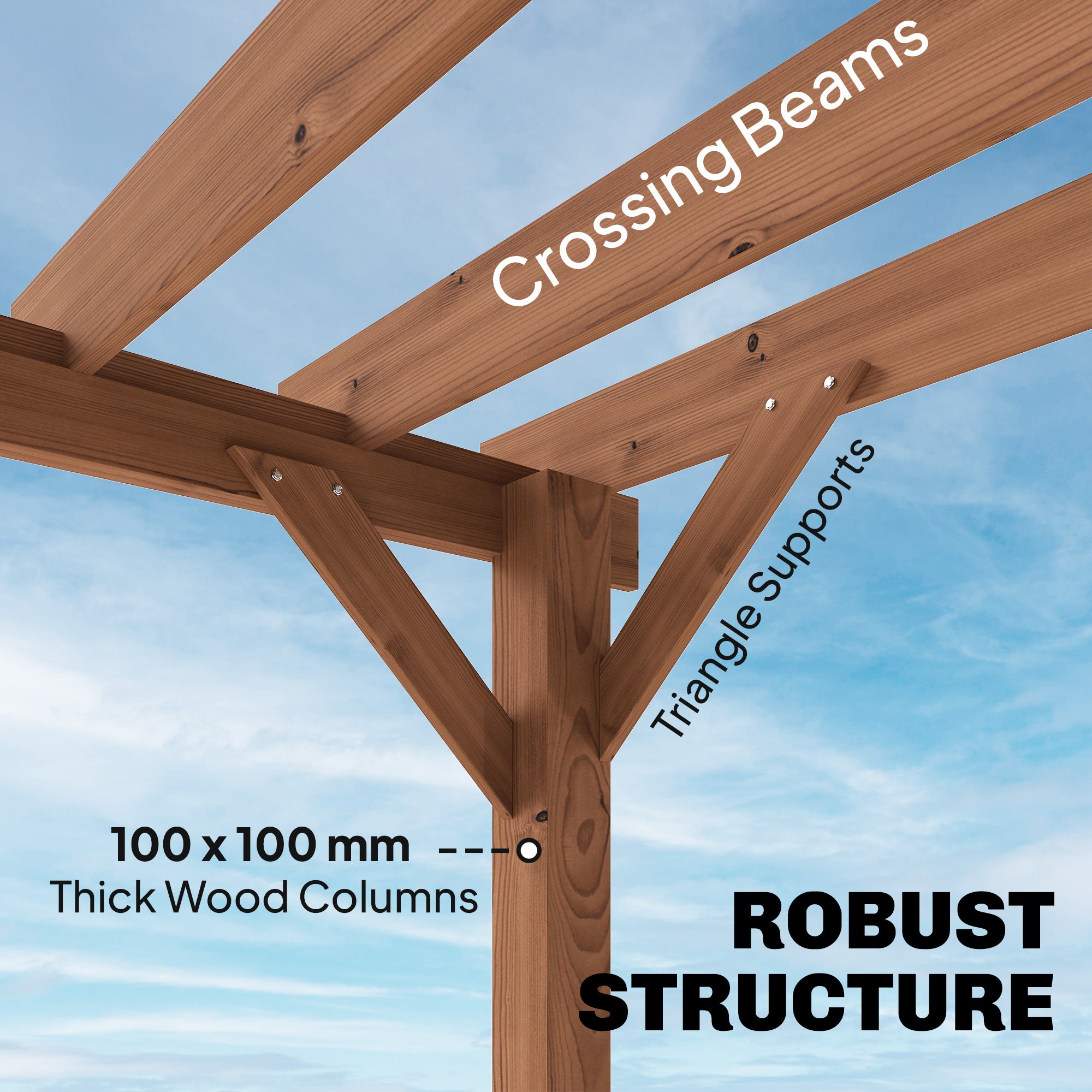 3 x 3 m Wooden Pergola Kit, Garden Pergola Gazebo Grape Trellis with Triangle Supports, Maple Wood-effect