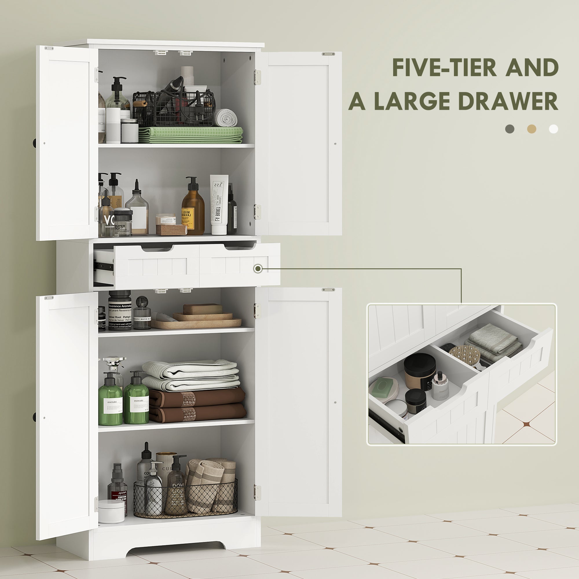 Tall Bathroom Cabinet, Freestanding Storage Cupboard, Bathroom Storage Cabinet with Drawer, Adjustable Shelf and Doors, 60 x 30 x 160 cm, White