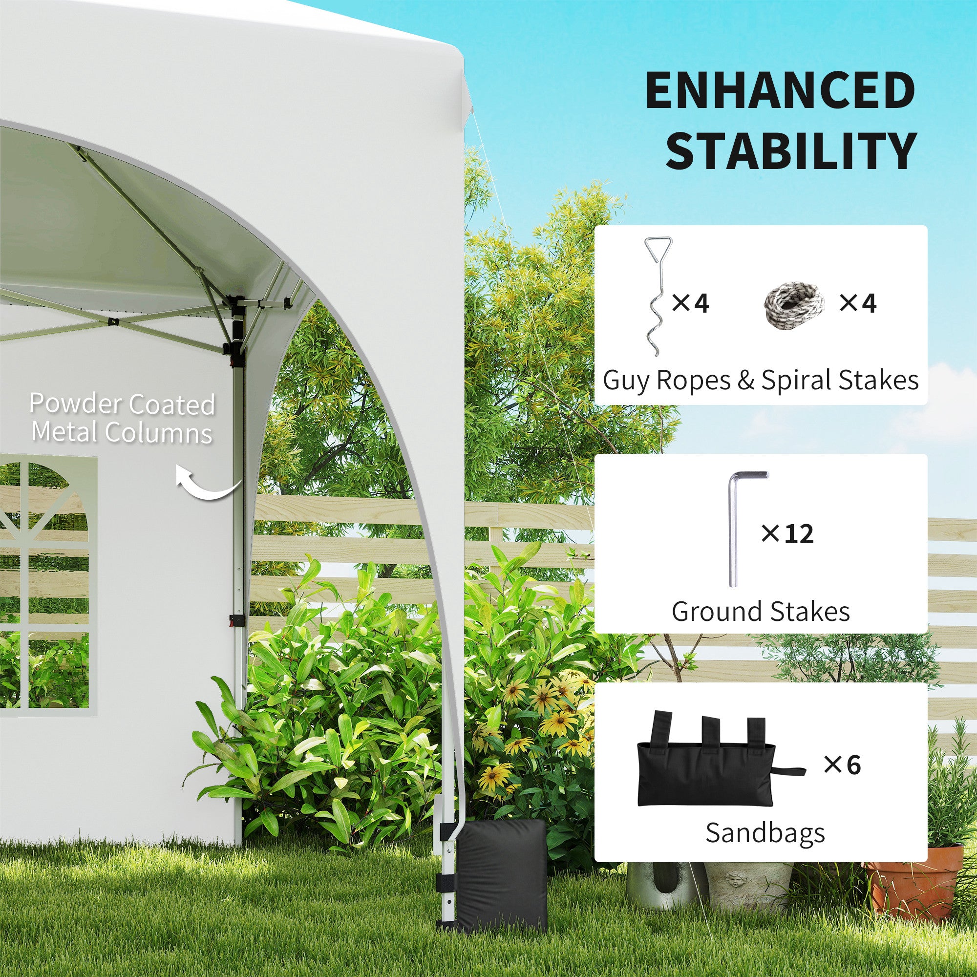 3 x 6m Pop Up Gazebo Shelter with Sides, 6 Sandbags, Peak Top Garden Party Tent Marquee with Carry Bag, Light Grey/White