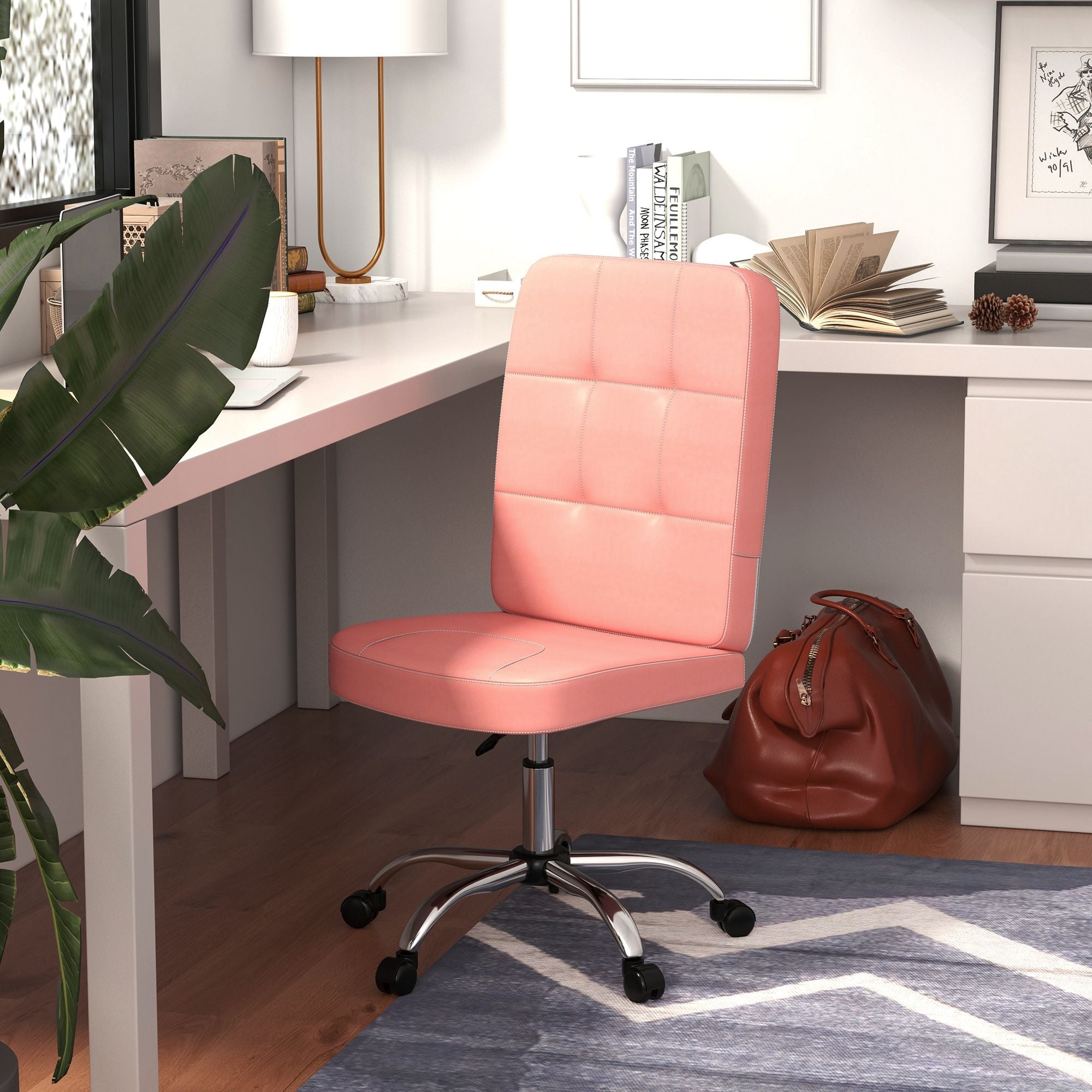 Armless Faux Leather Office Chair - Pink